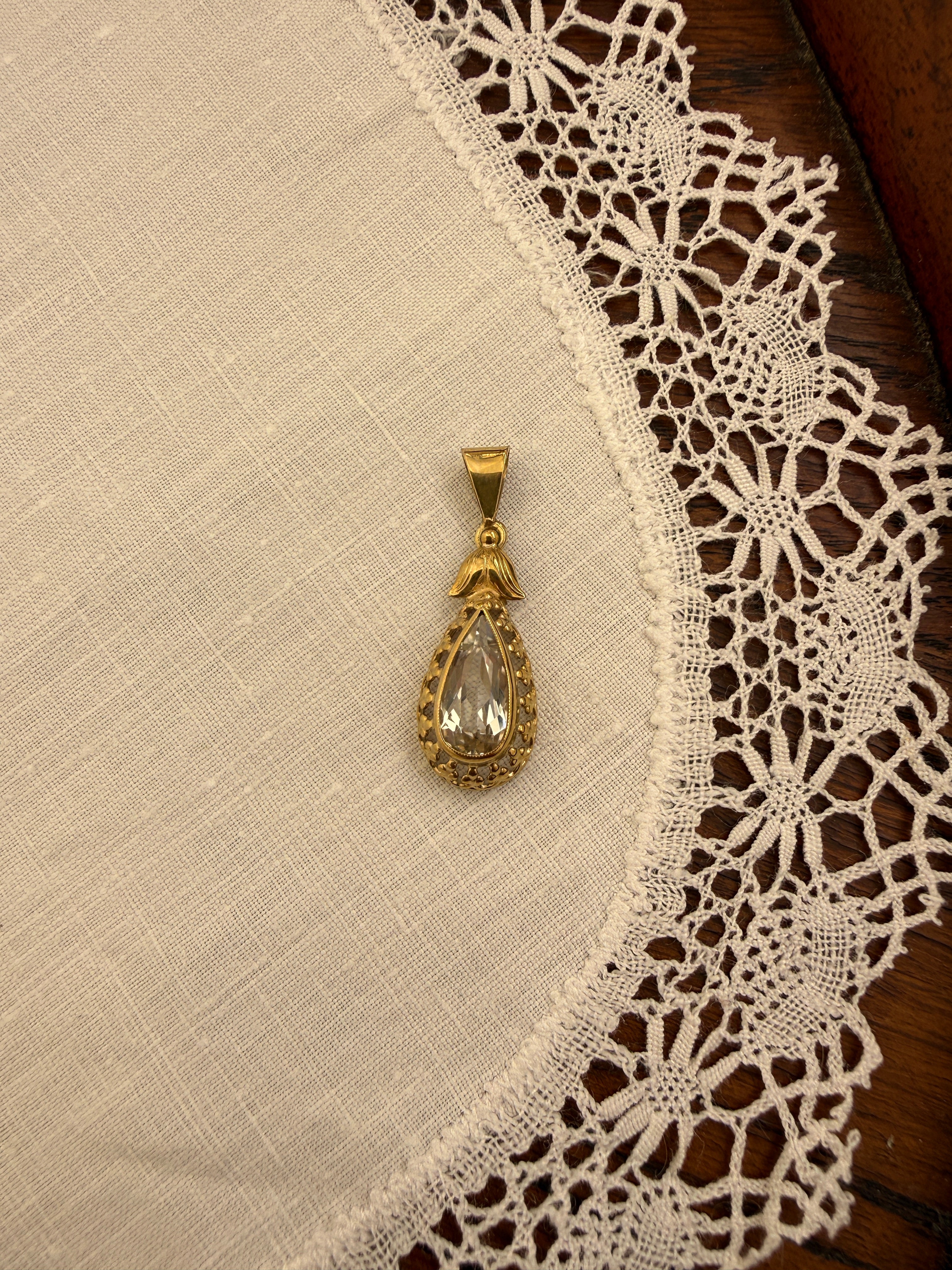 Quartz Drop Charm Vintage Gold