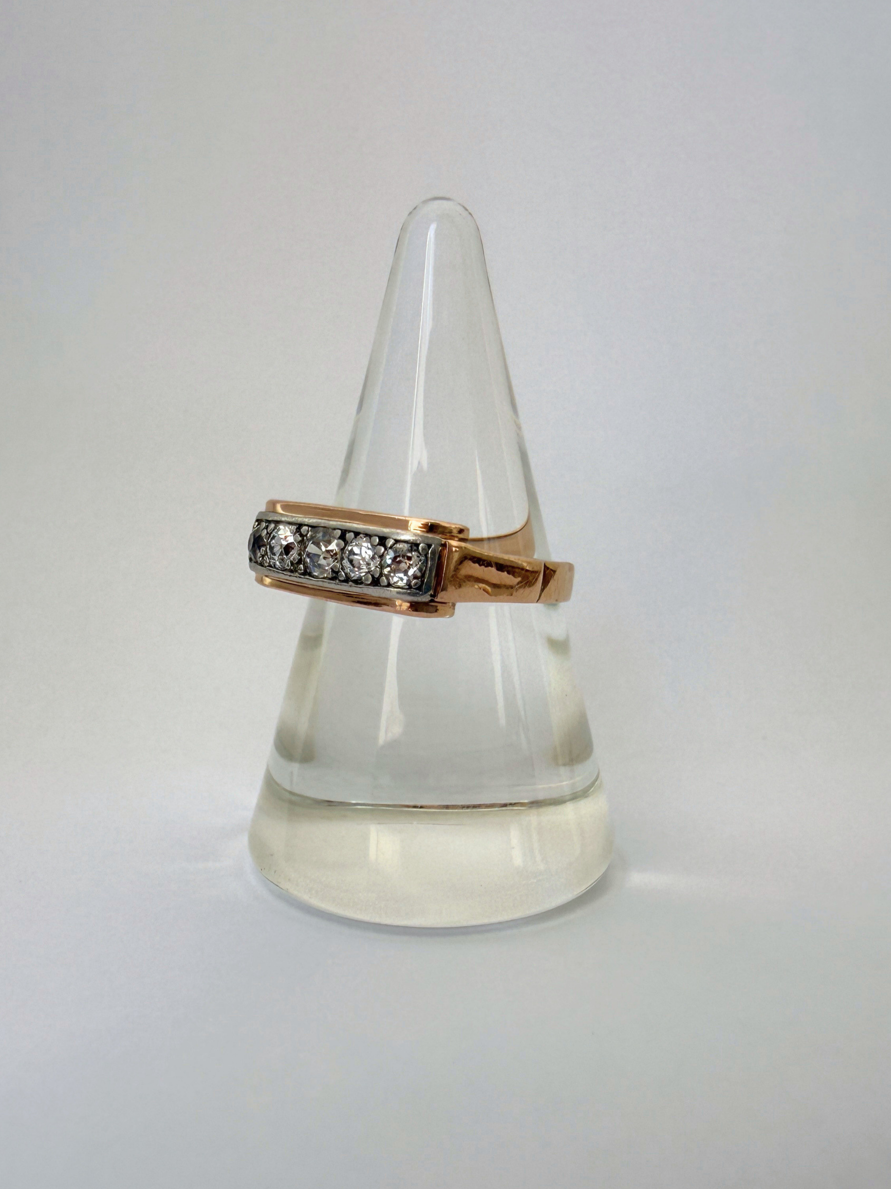 5 Stone Panel Ring Vintage Gold