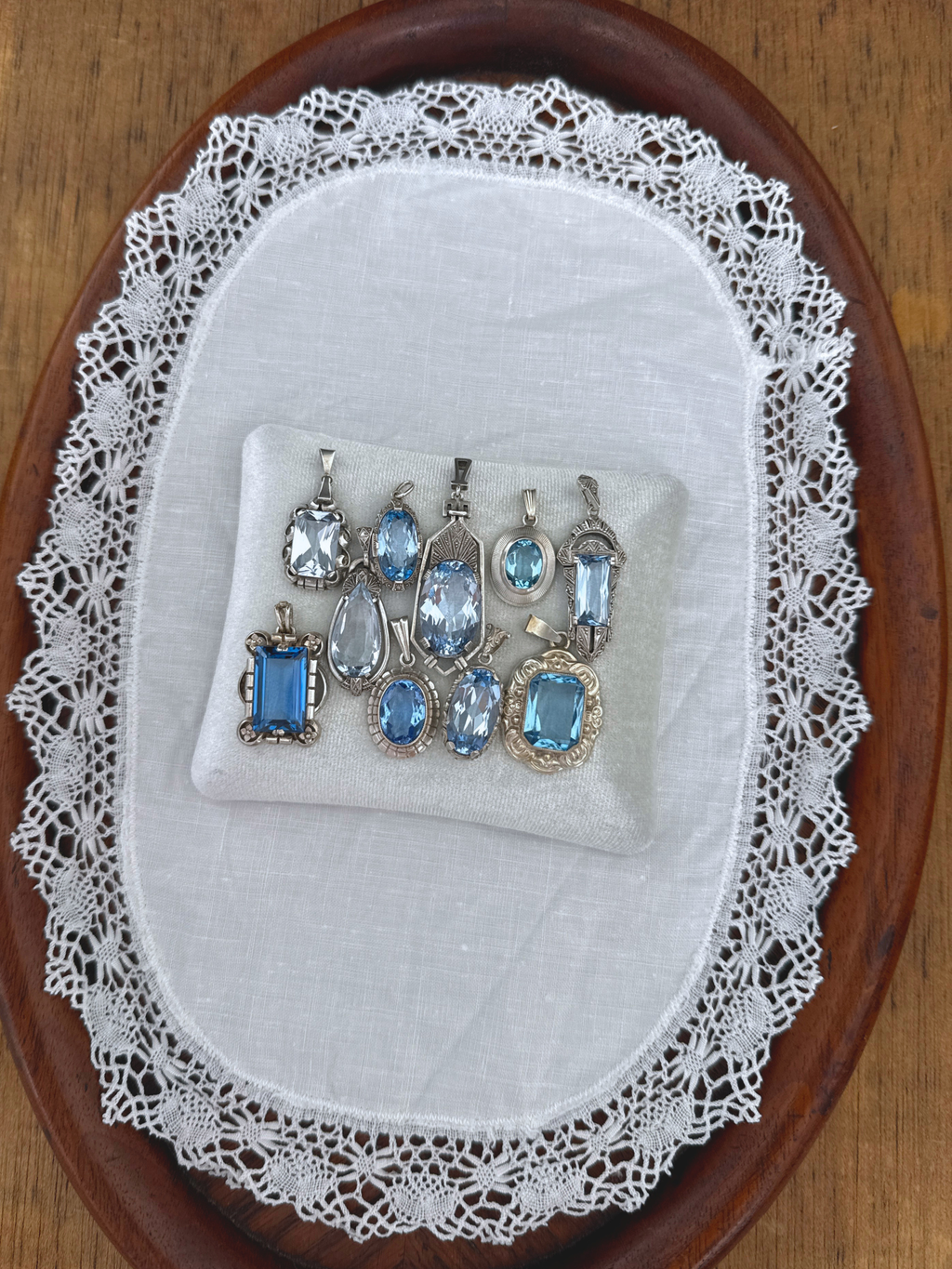 Oval Blue Stone Charms Vintage Silver