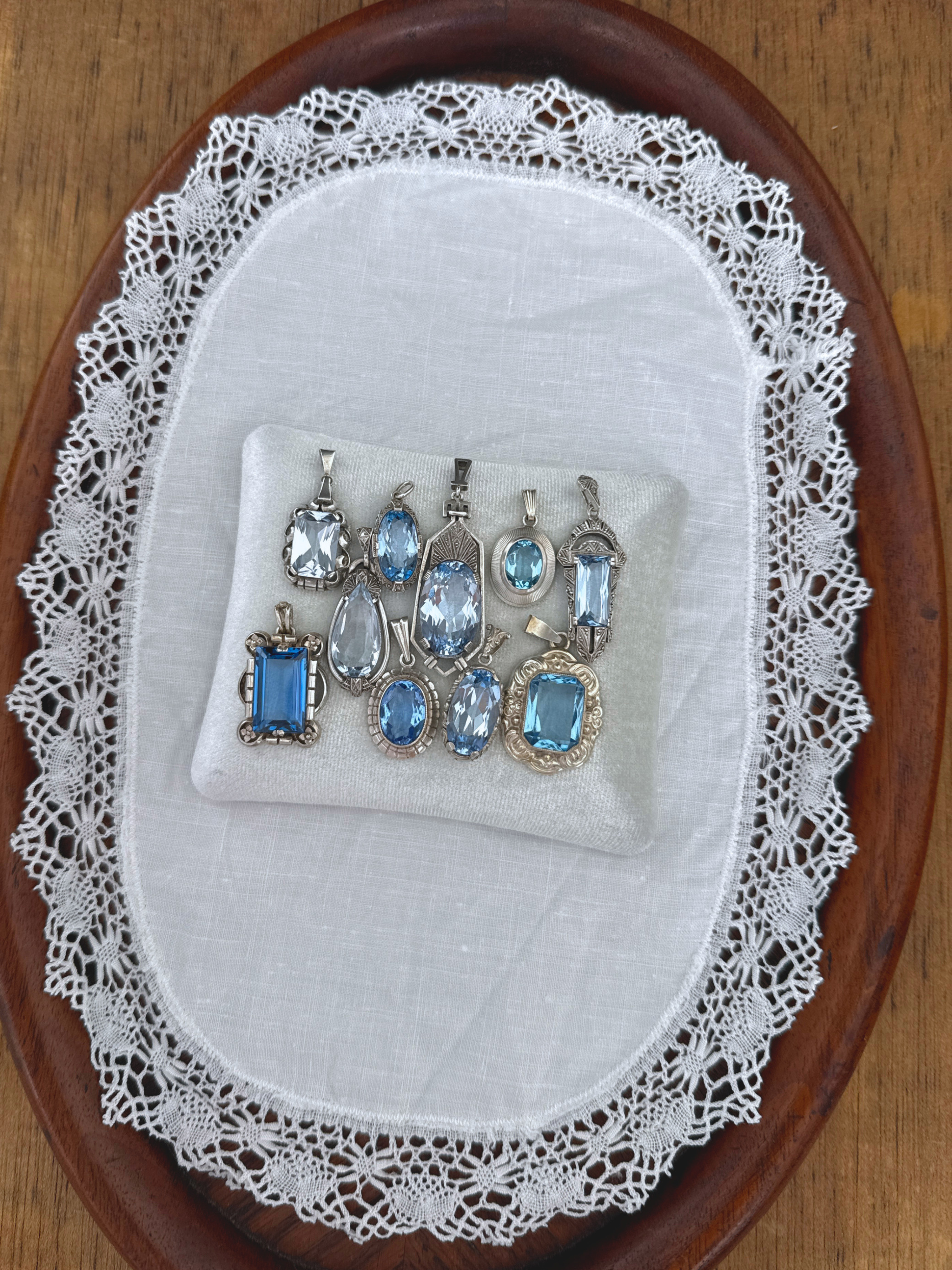Oval Blue Stone Charms Vintage Silver