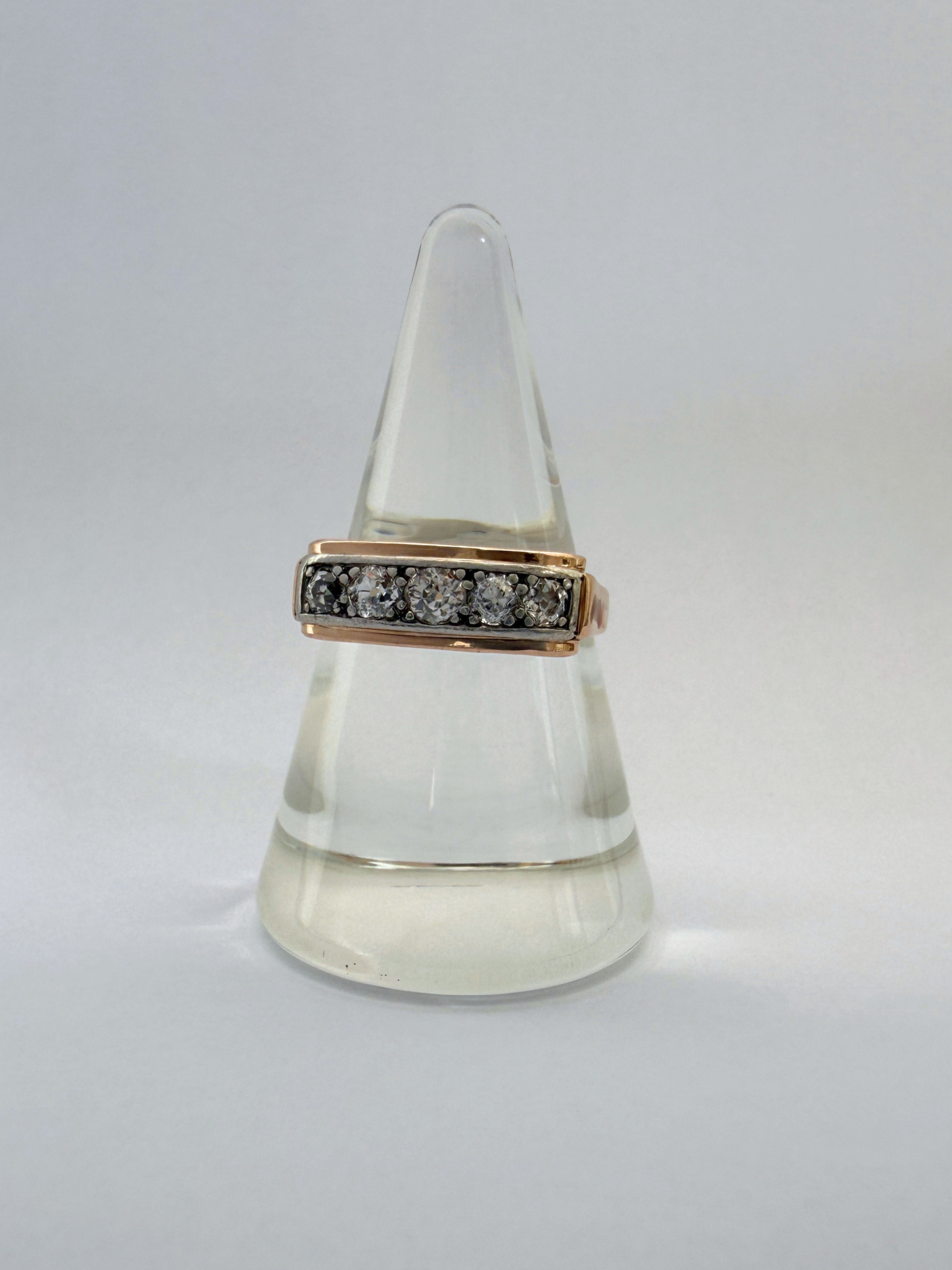 5 Stone Panel Ring Vintage Gold