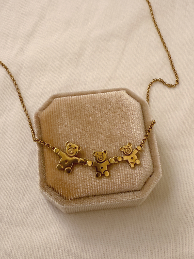 Teddy Family Necklace Vintage Gold