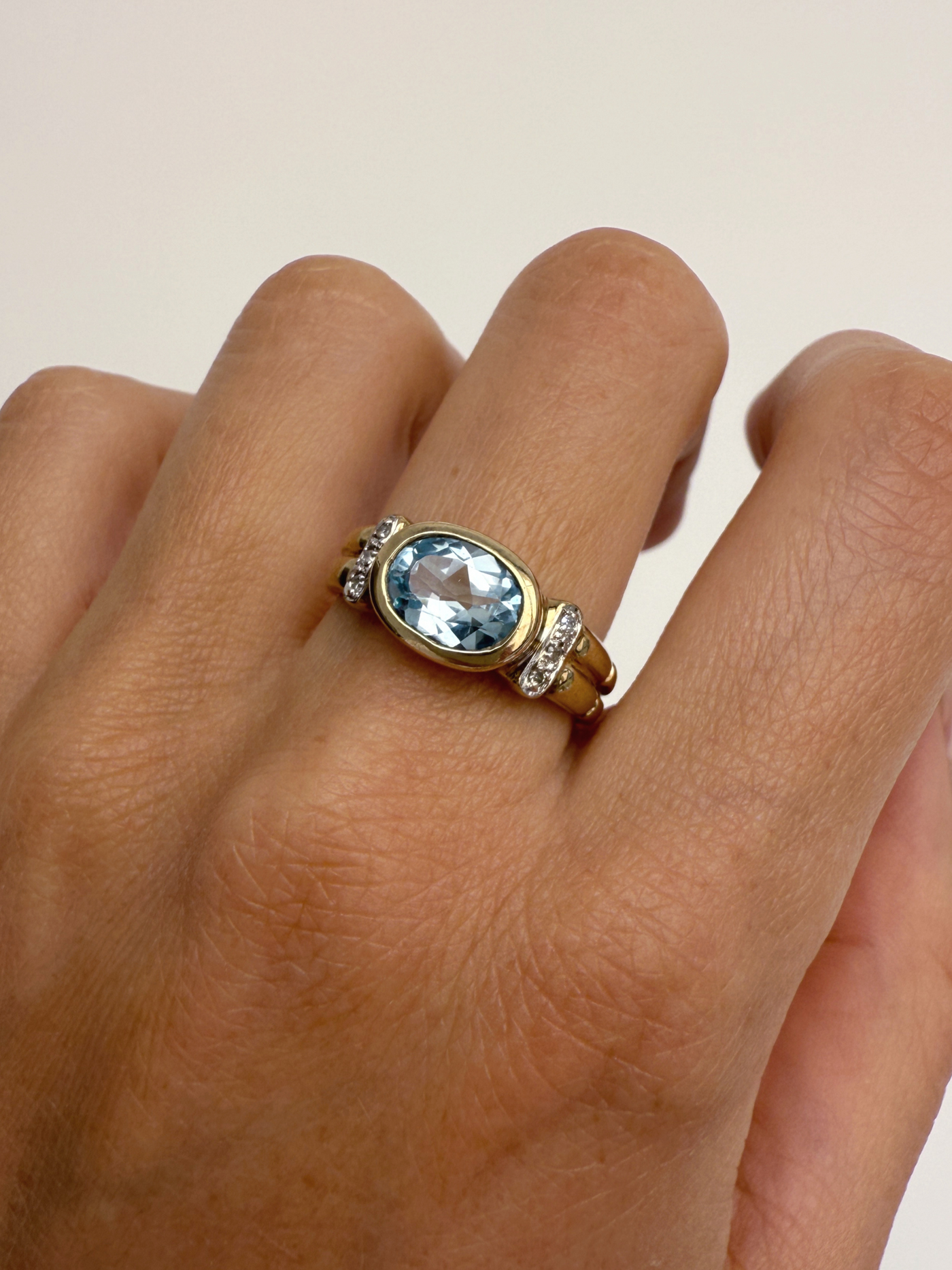 Diamond Framed Topaz Ring Vintage Gold