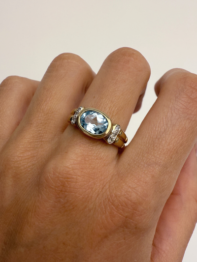 Diamond Framed Topaz Ring Vintage Gold