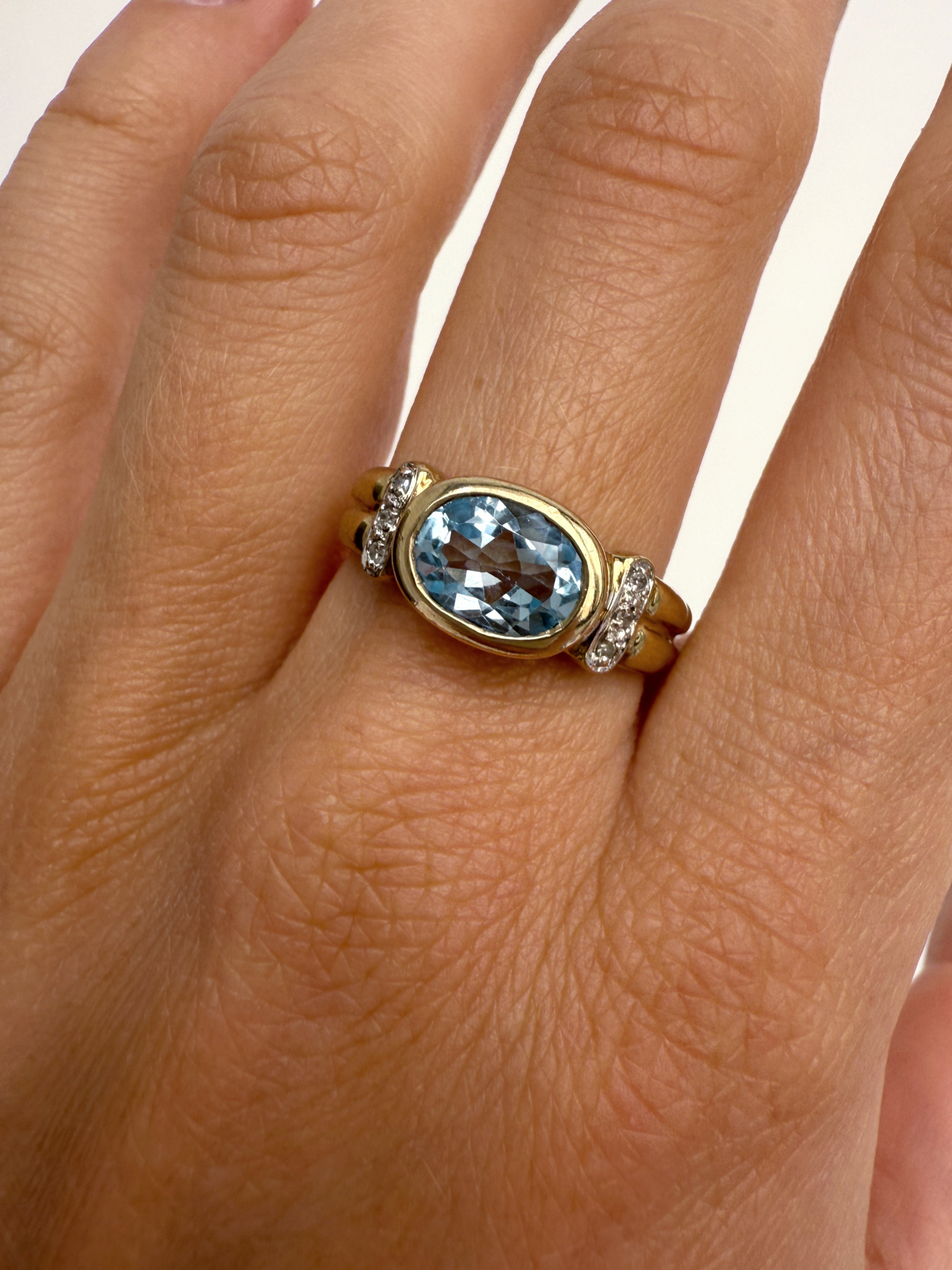 Diamond Framed Topaz Ring Vintage Gold
