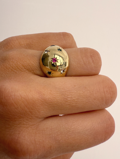 Chunky Star Dome Ring Vintage Gold
