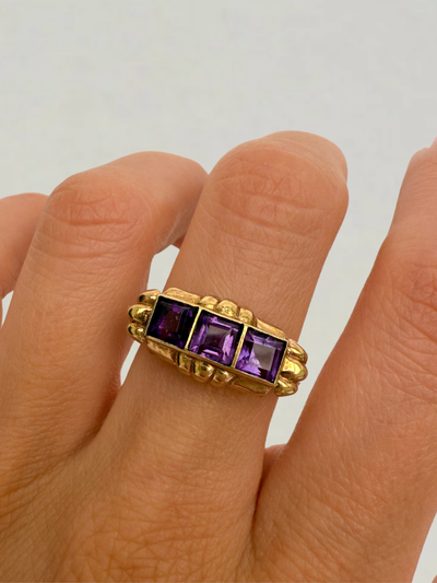 Purple Art Deco Design Ring Vintage Gold