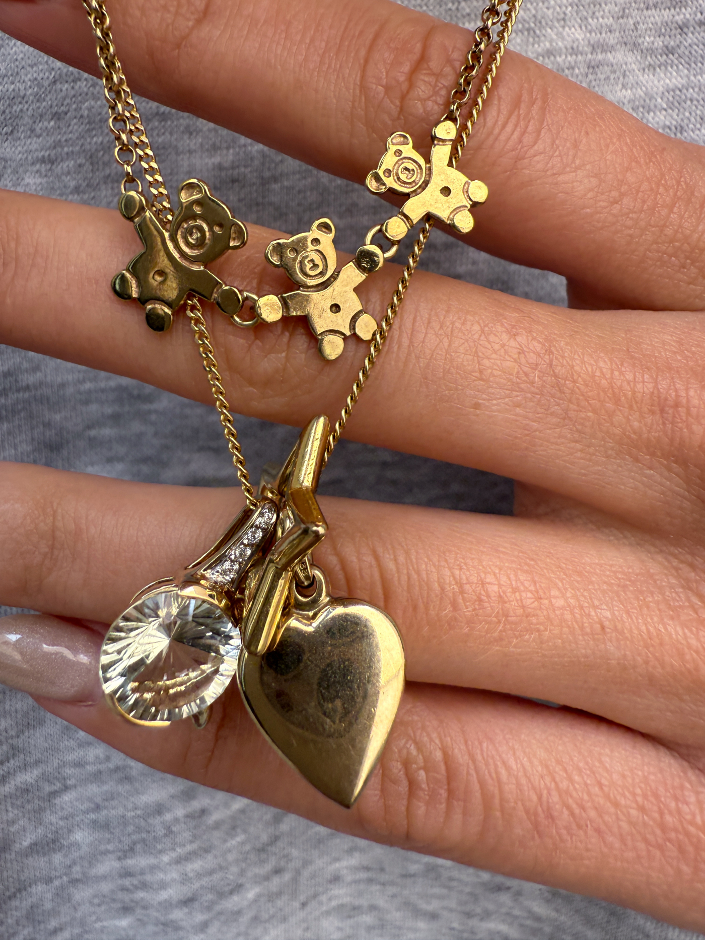 Teddy Family Necklace Vintage Gold