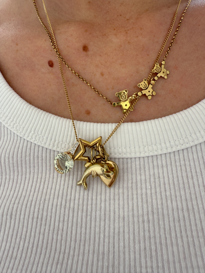 Teddy Family Necklace Vintage Gold