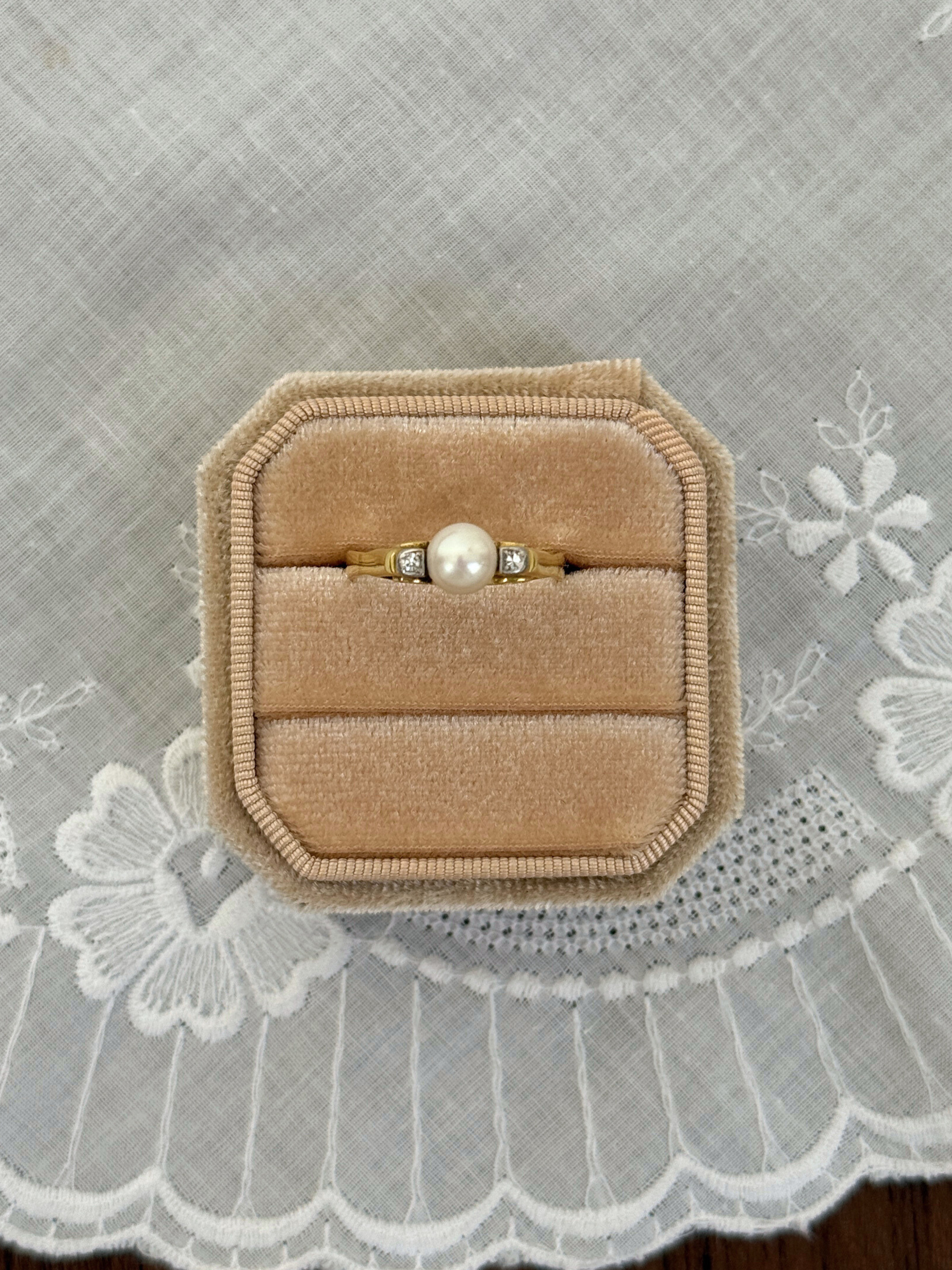 Diamond Pearl Ring 14k Vintage Gold