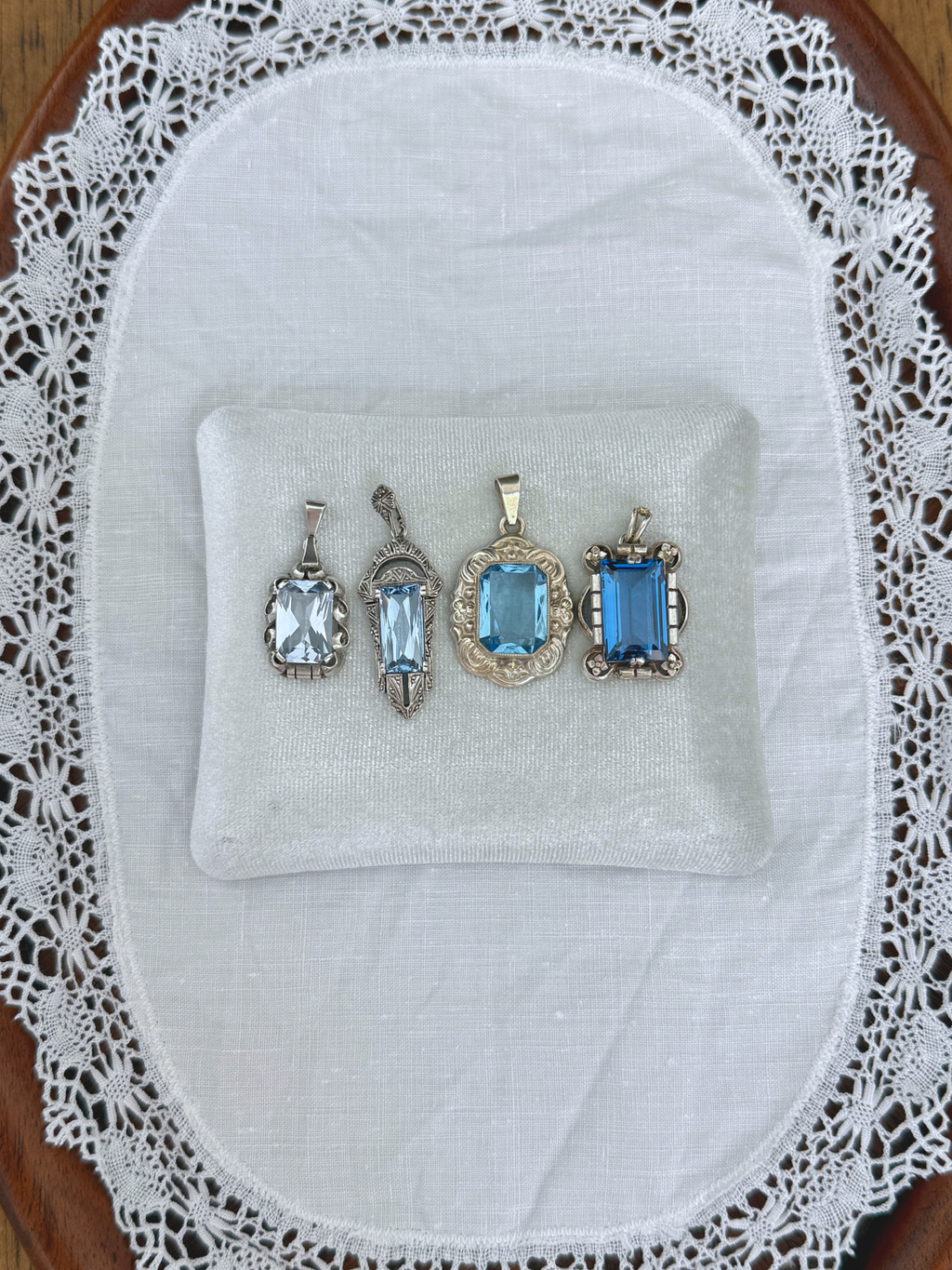 Rectangular Blue Stone Charms Vintage Silver