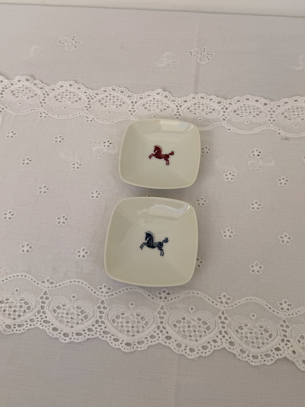 Porcelain Horse Trinket Dish Set