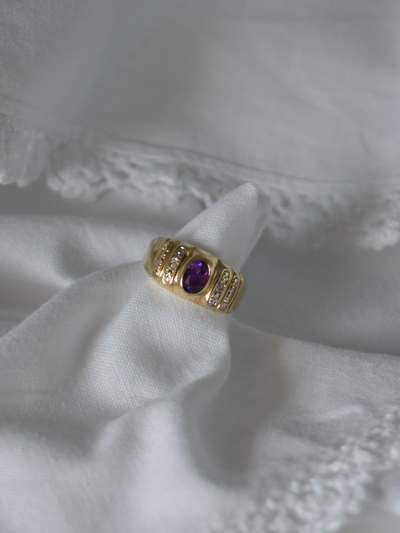 Amethyst Diamond Ring Vintage Gold