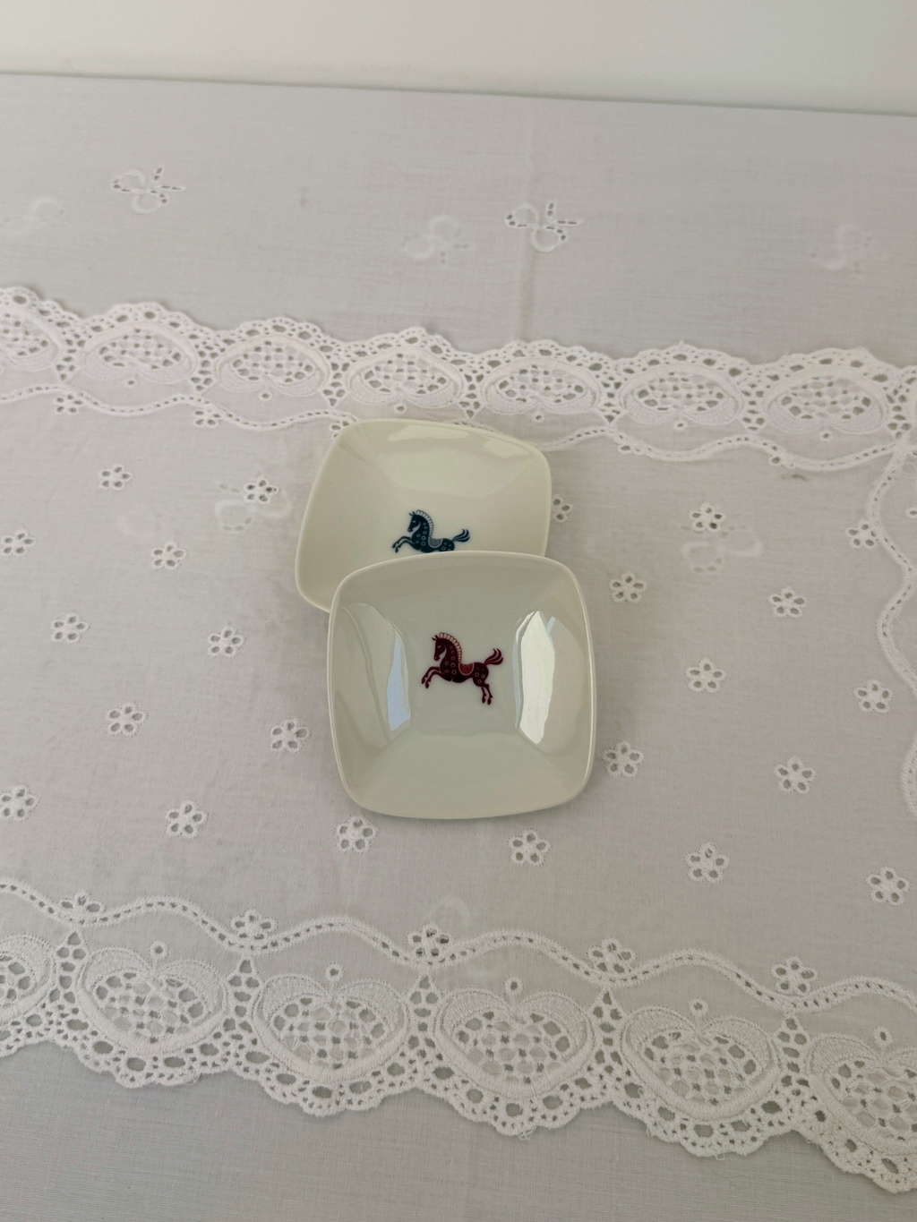 Porcelain Horse Trinket Dish Set