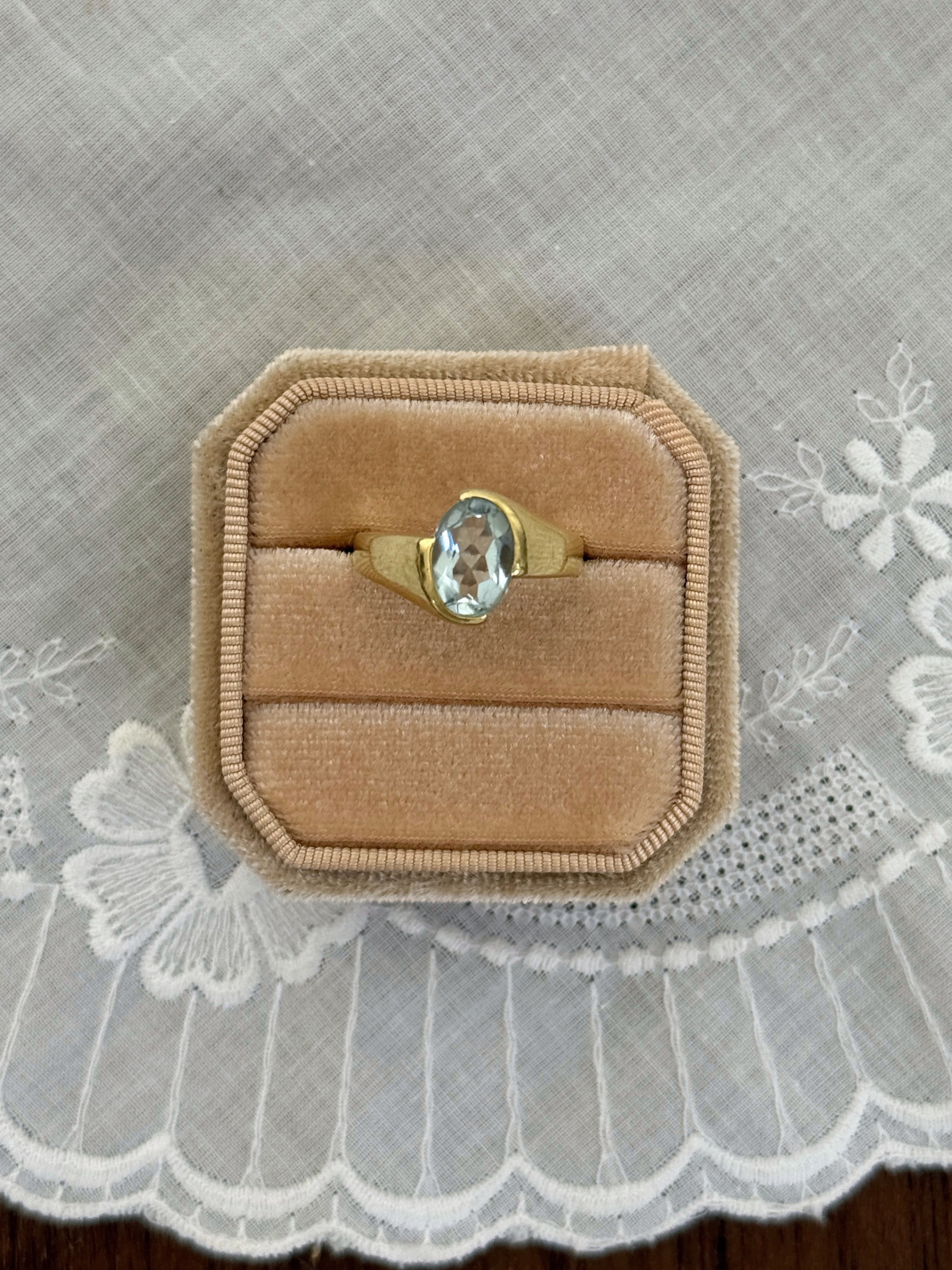 Big Oval Aquamarine Ring 14k Vintage Gold