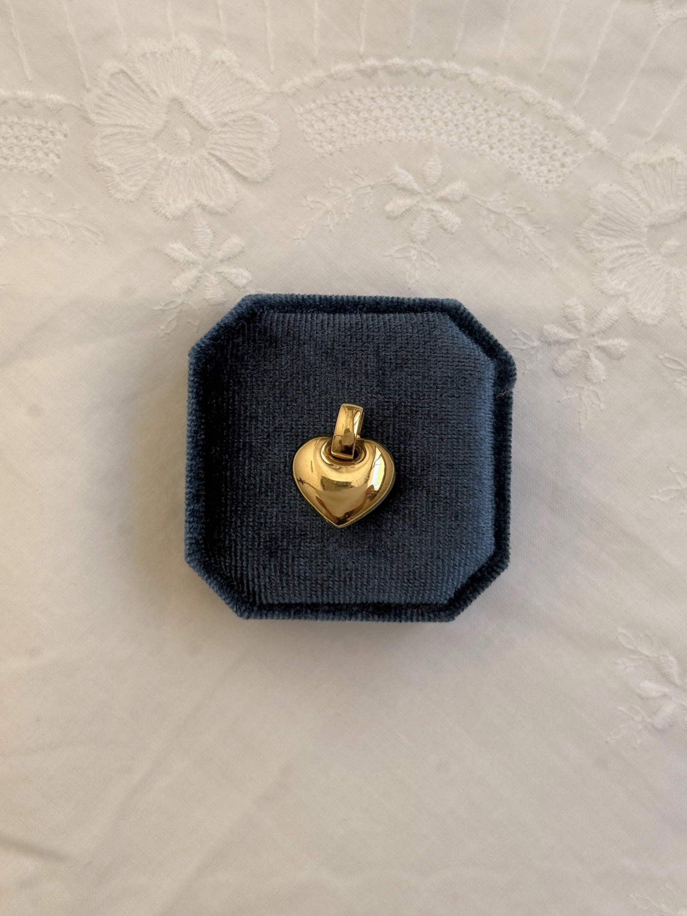 Puffy Heart Charm Vintage Gold