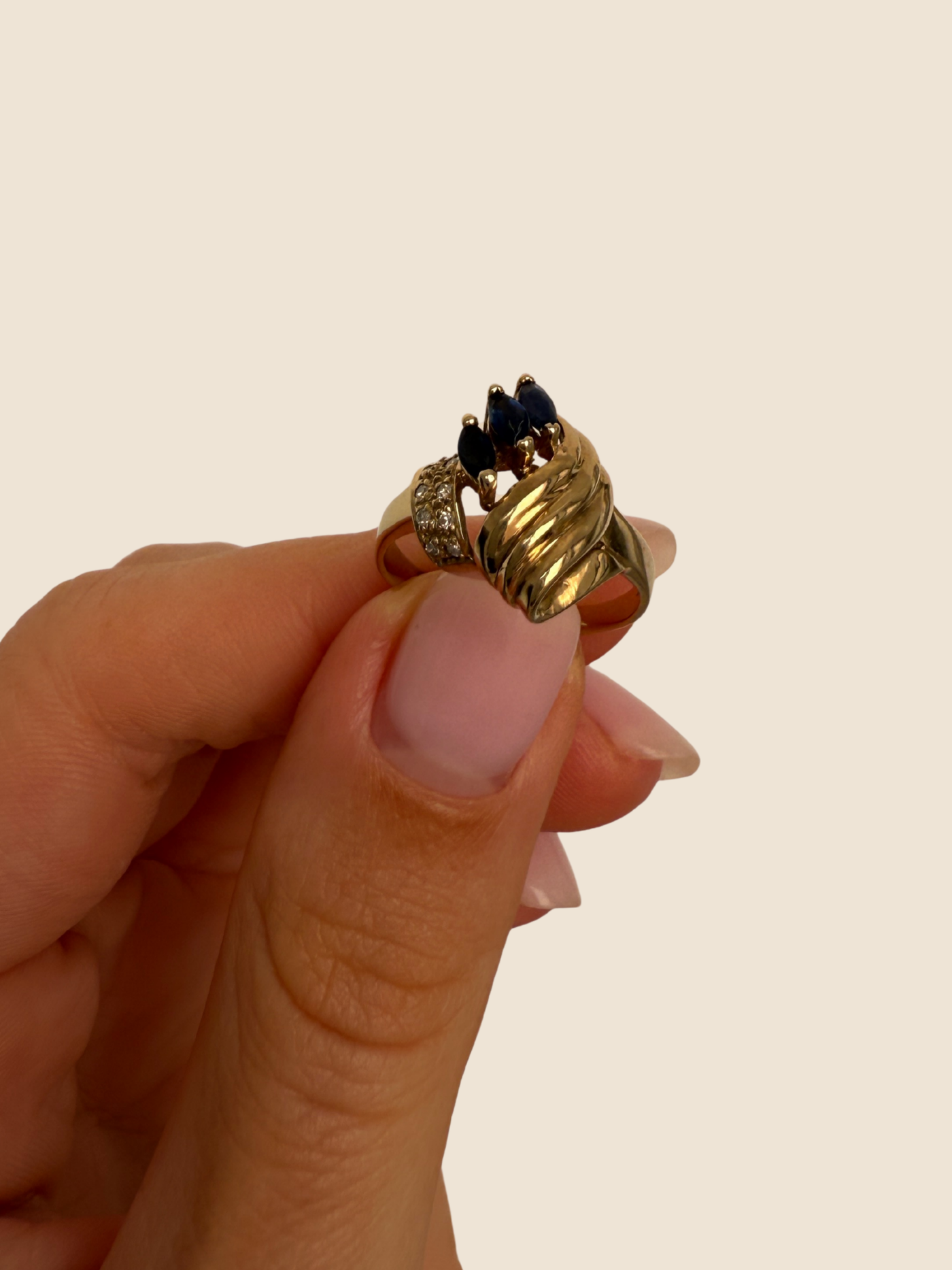 Sapphire Marquis Cocktail Ring Vintage Gold