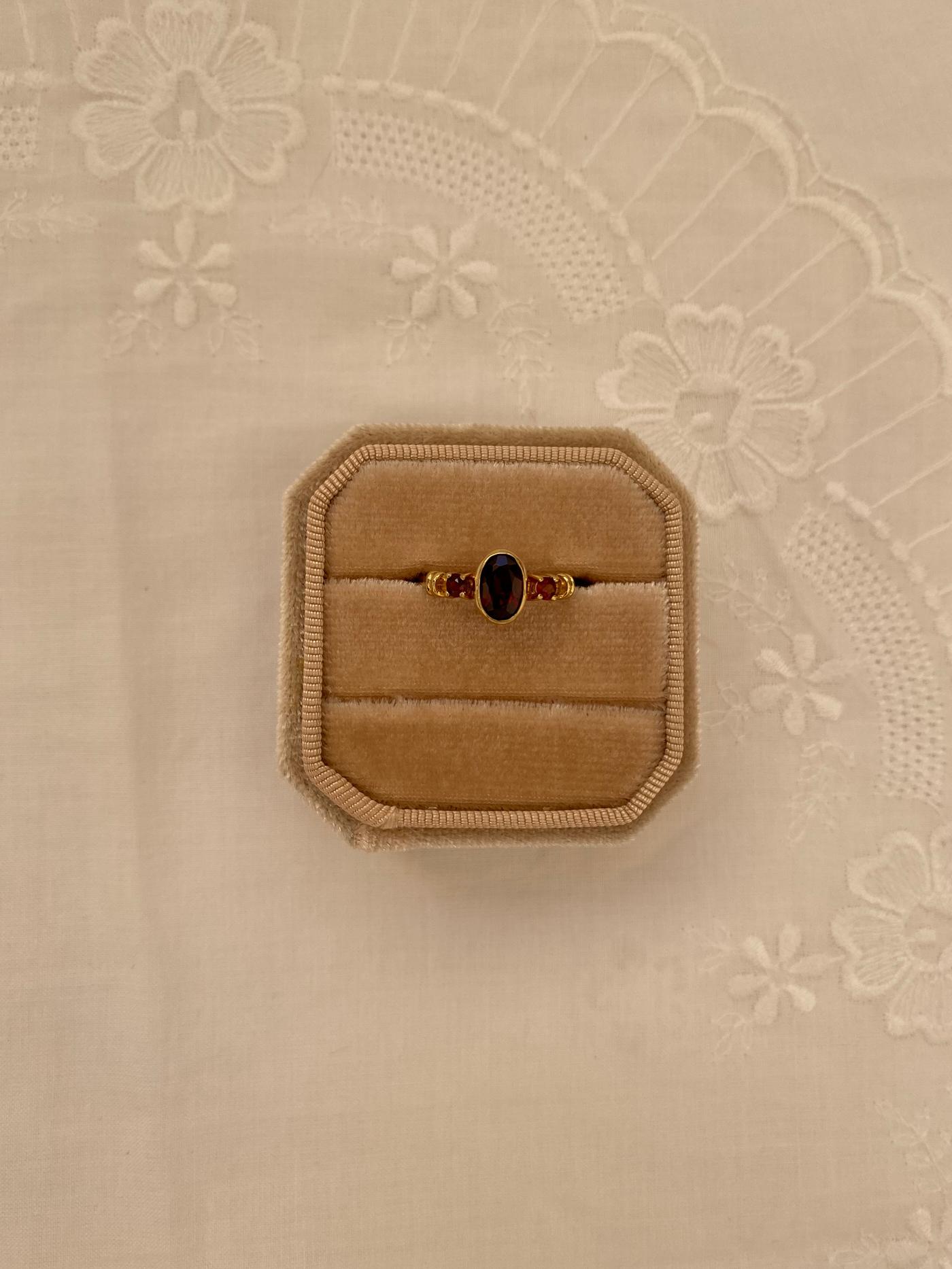 Garnet Bezel Ring Vintage Gold
