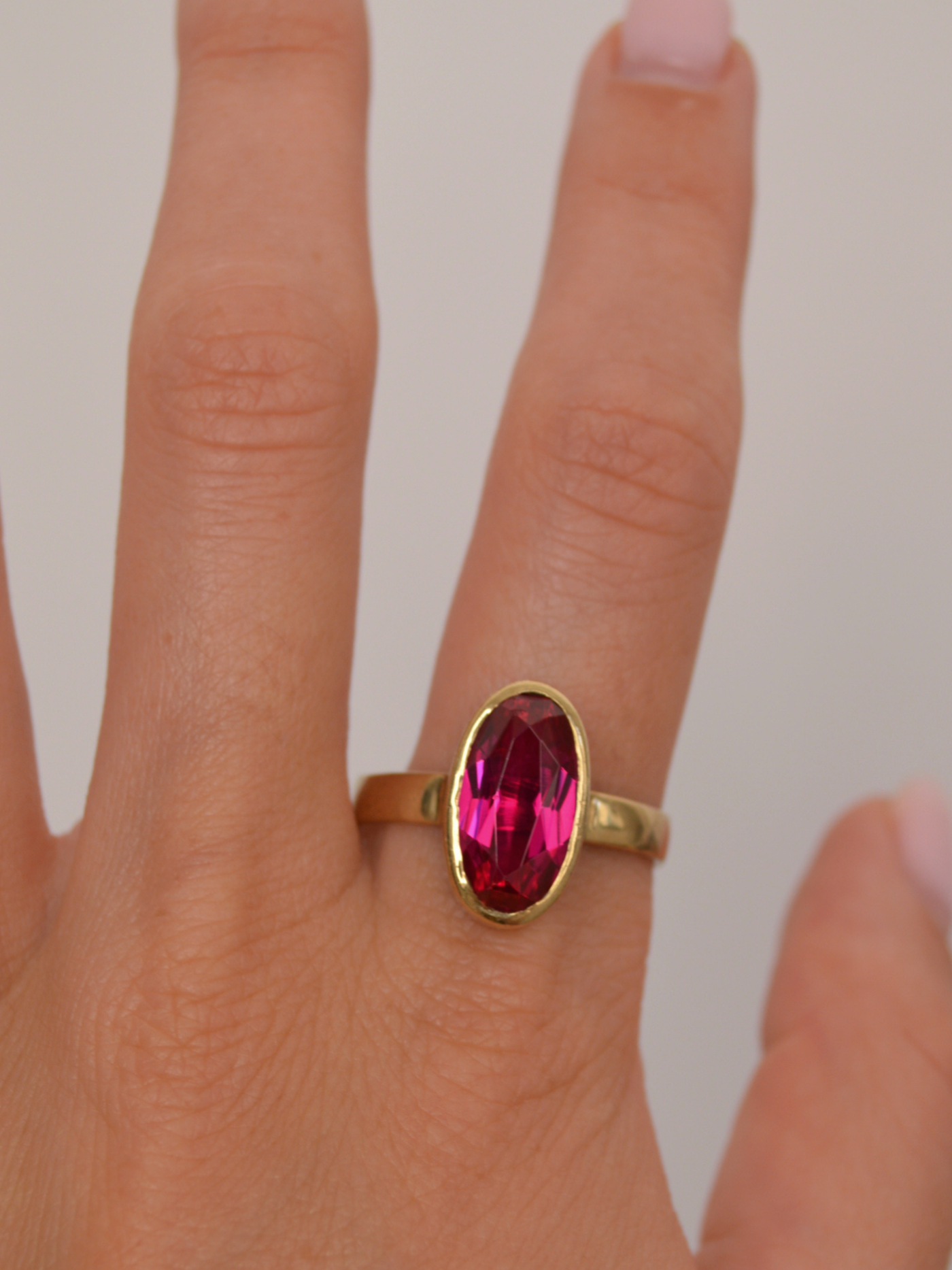 Big Pink Bezel Ring Vintage Gold
