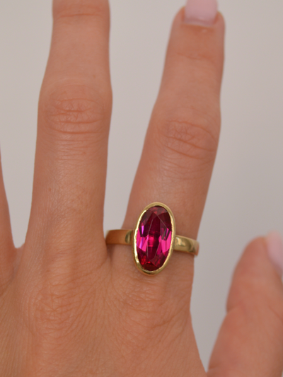 Big Pink Bezel Ring Vintage Gold