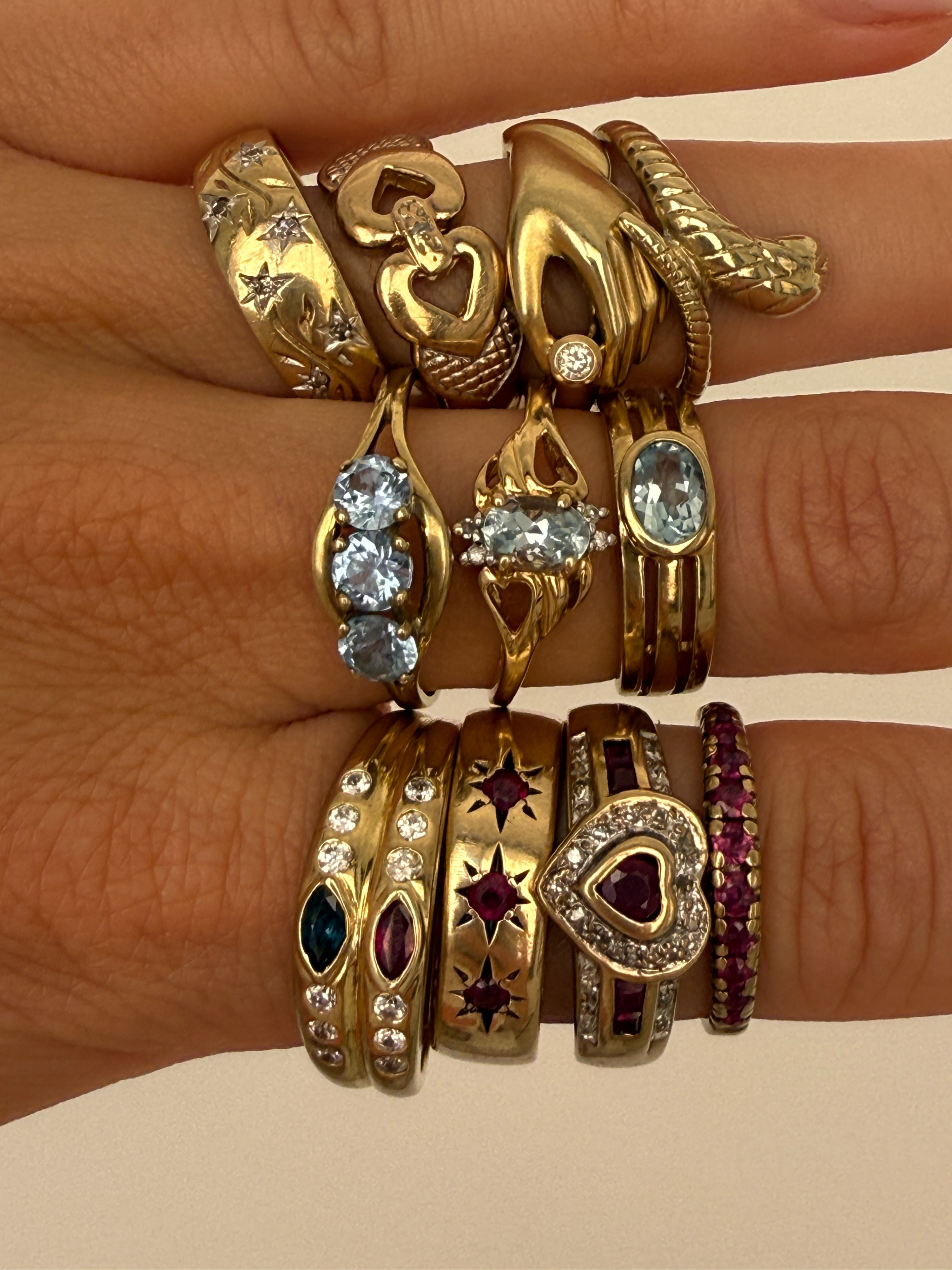 Ruby Sapphire Double Ring Vintage Gold