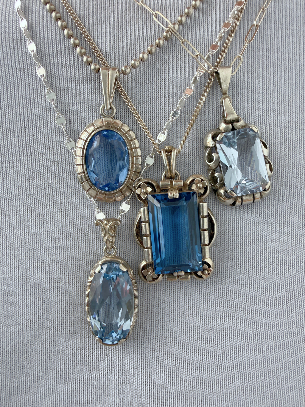 Oval Blue Stone Charms Vintage Silver