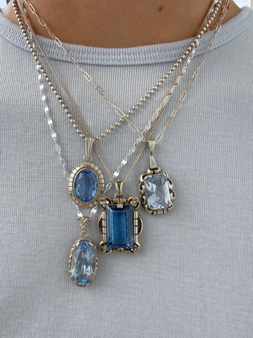 Oval Blue Stone Charms Vintage Silver