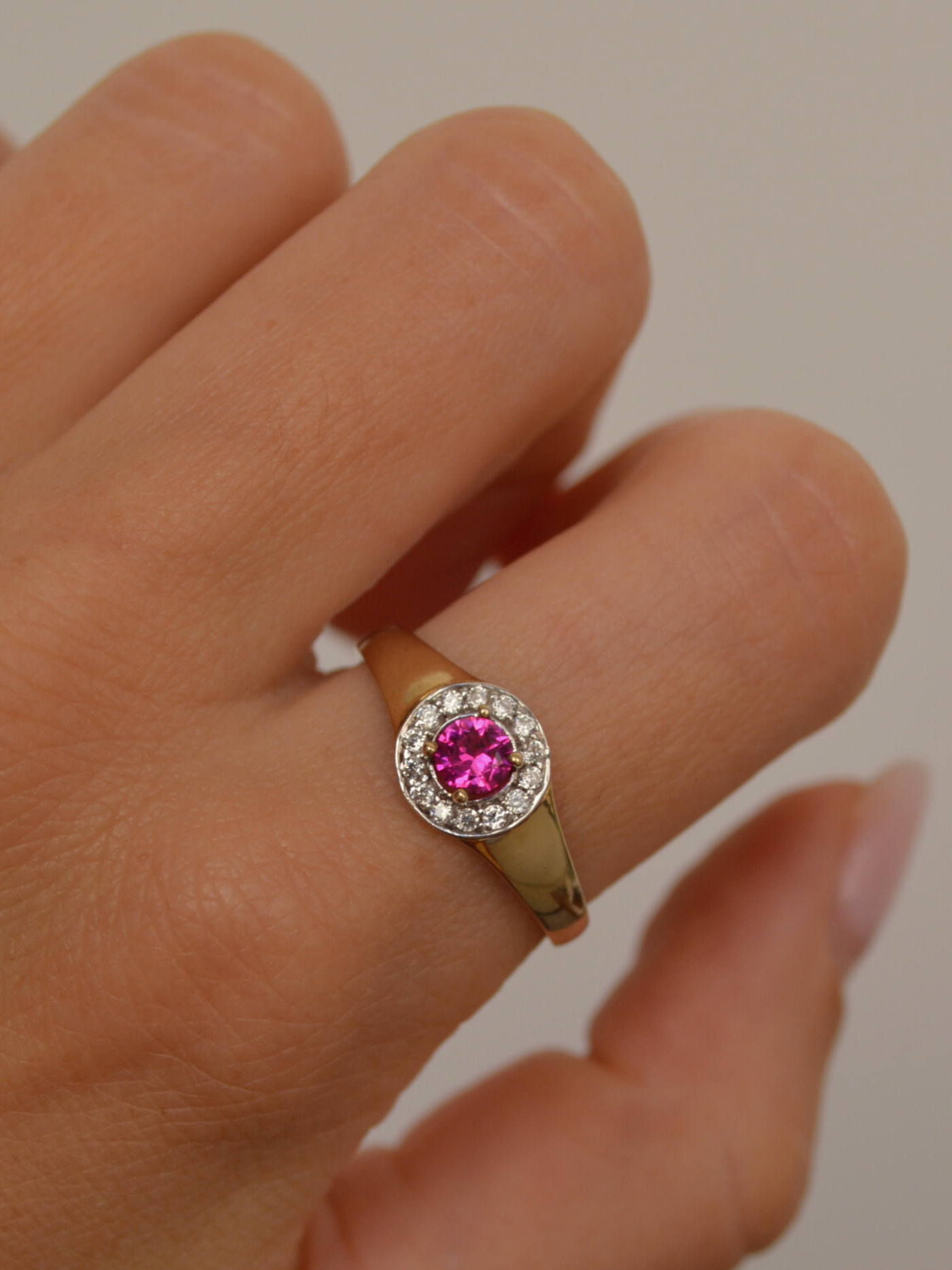 Ruby Halo Ring Vintage Gold
