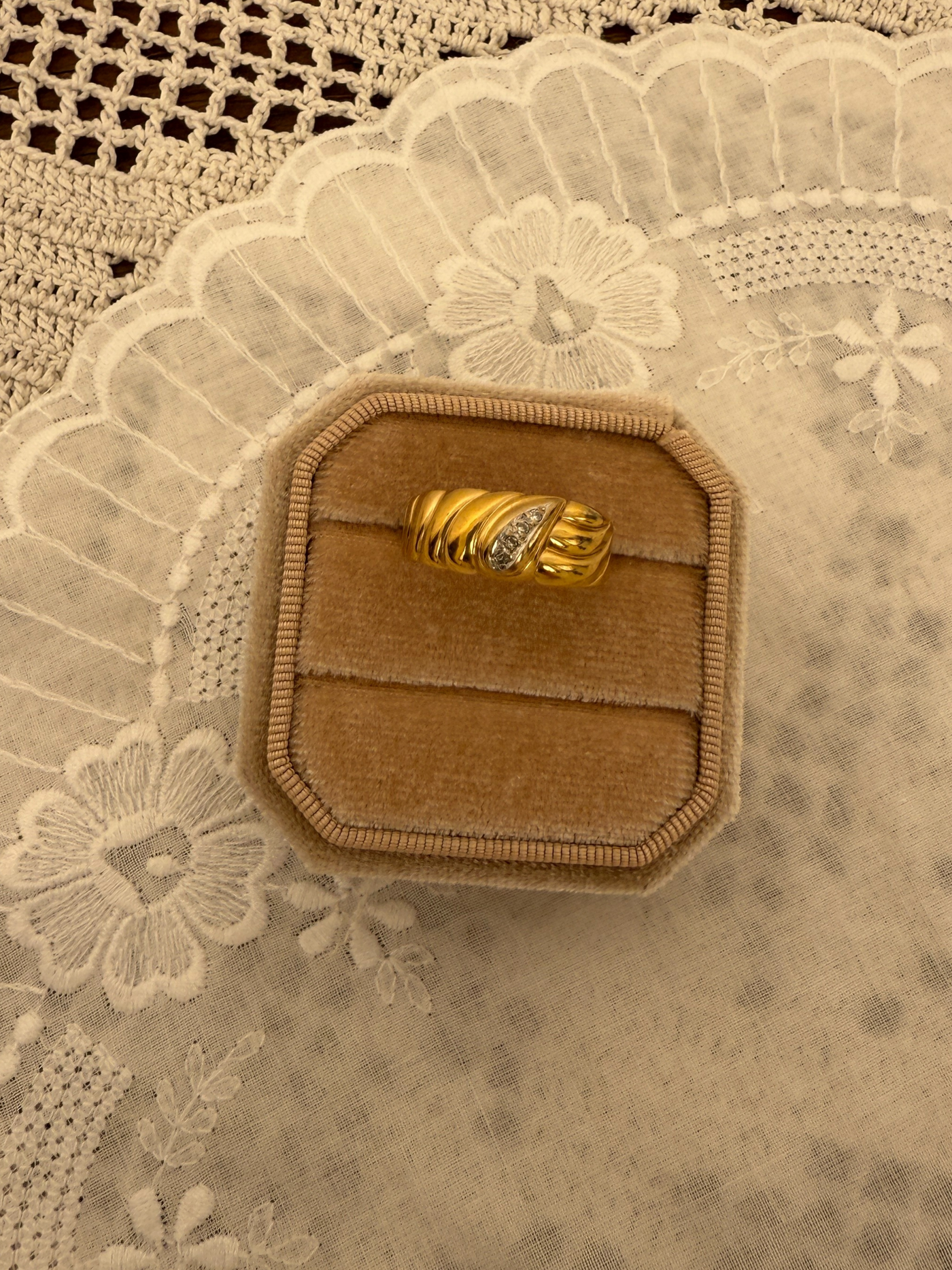 Diamond Croissant Ring Vintage Gold