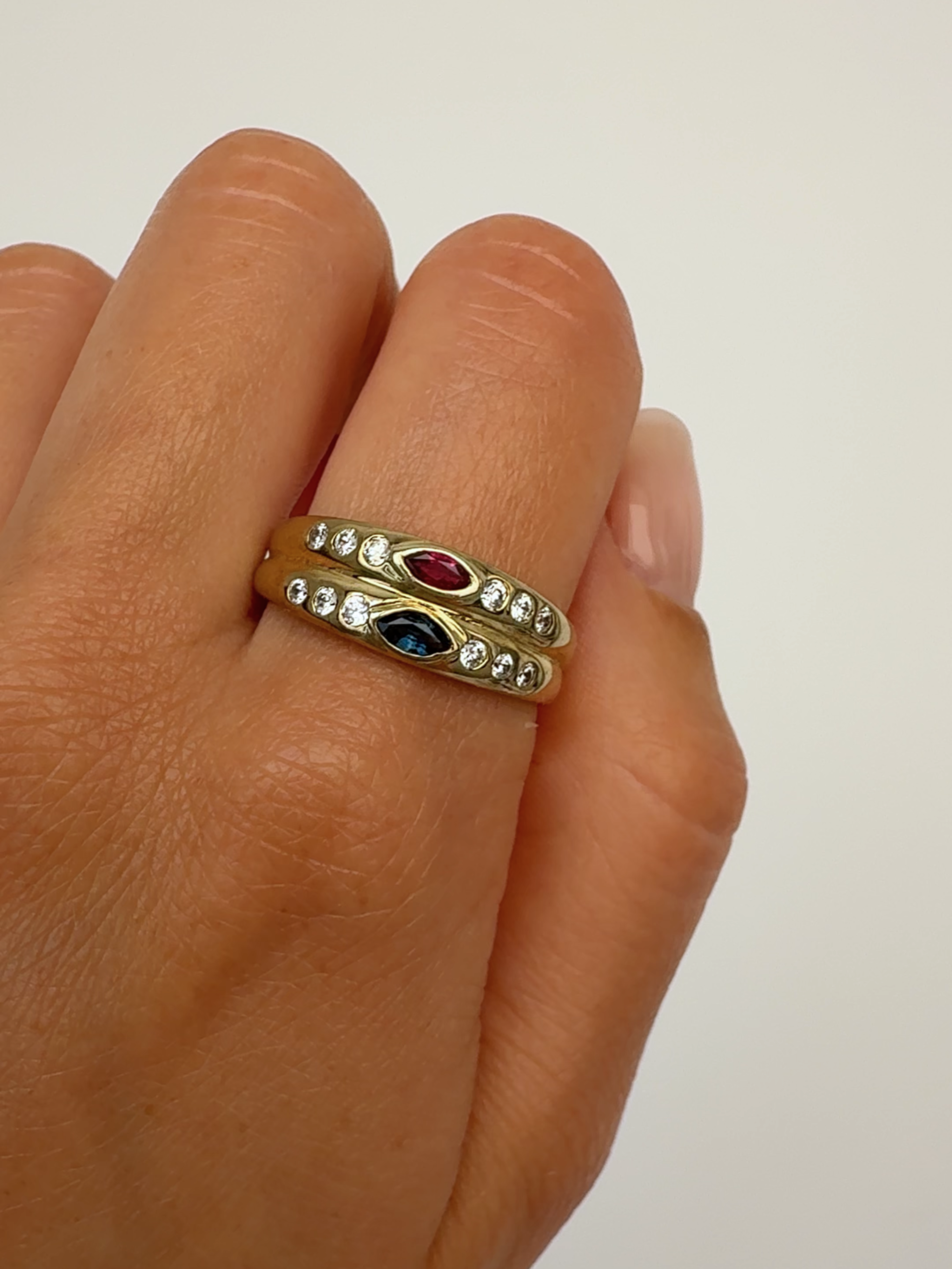 Ruby Sapphire Double Ring Vintage Gold