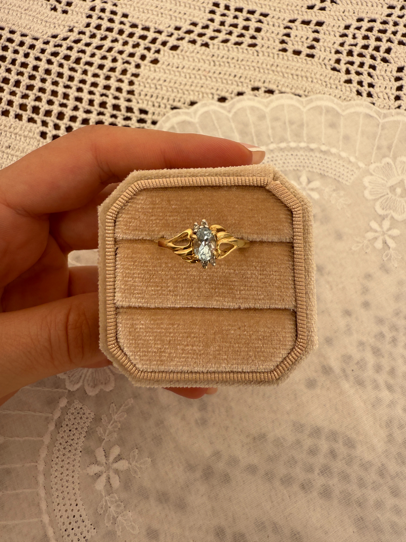 Aquamarine Princess Ring Vintage Gold