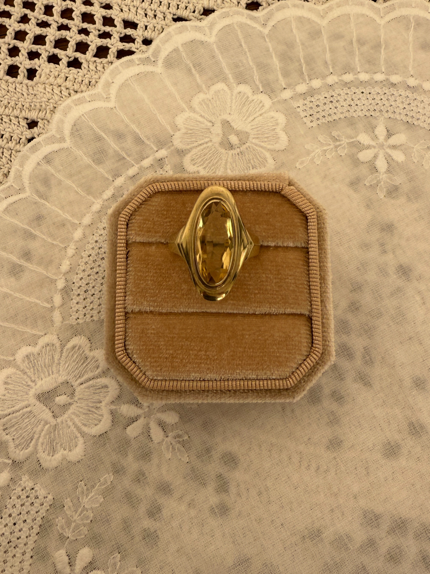 Big Citrine Ring Vintage Gold