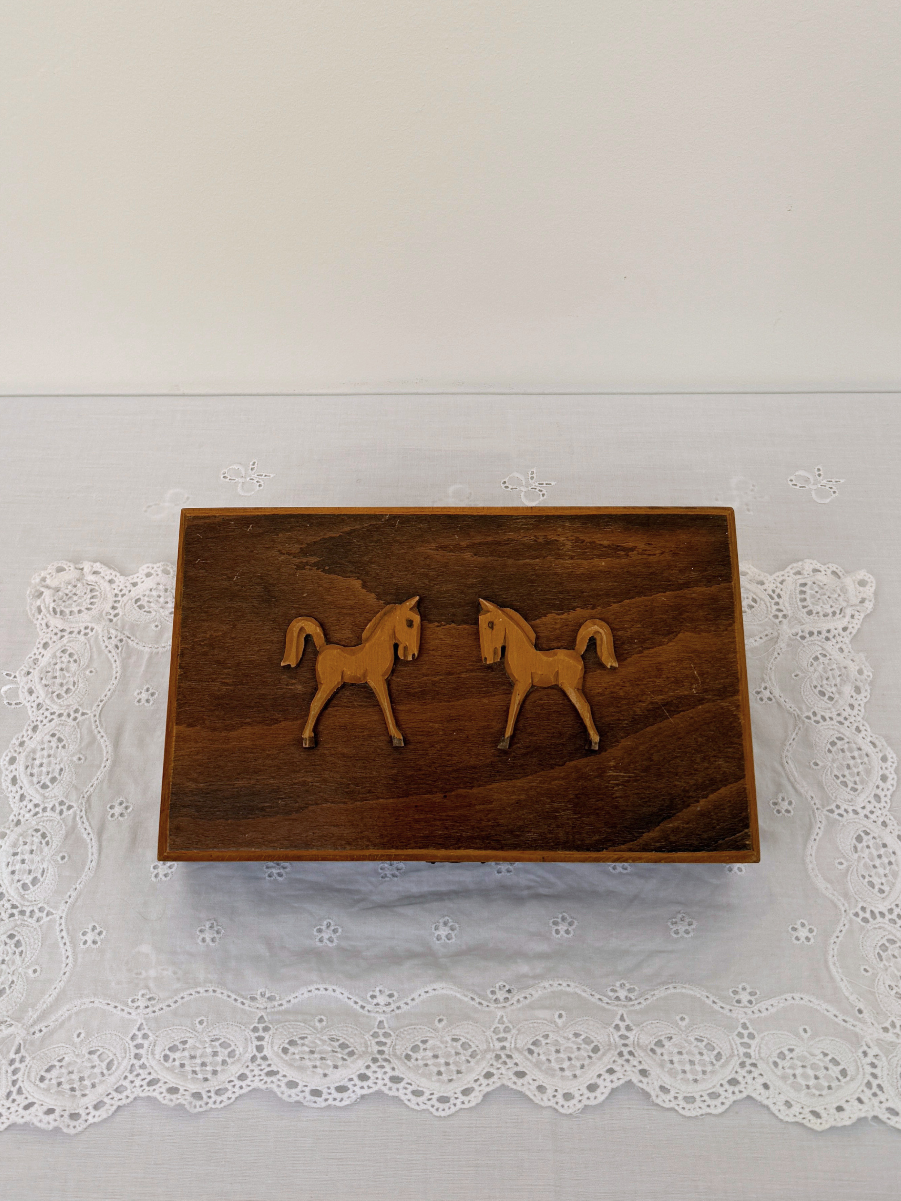 Wooden Pony Pair Jewelry Box