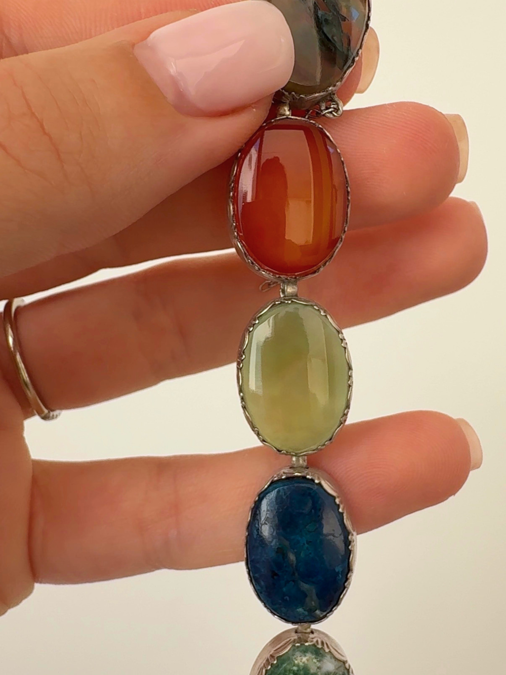 Multi Gemstone Bracelet Vintage Silver
