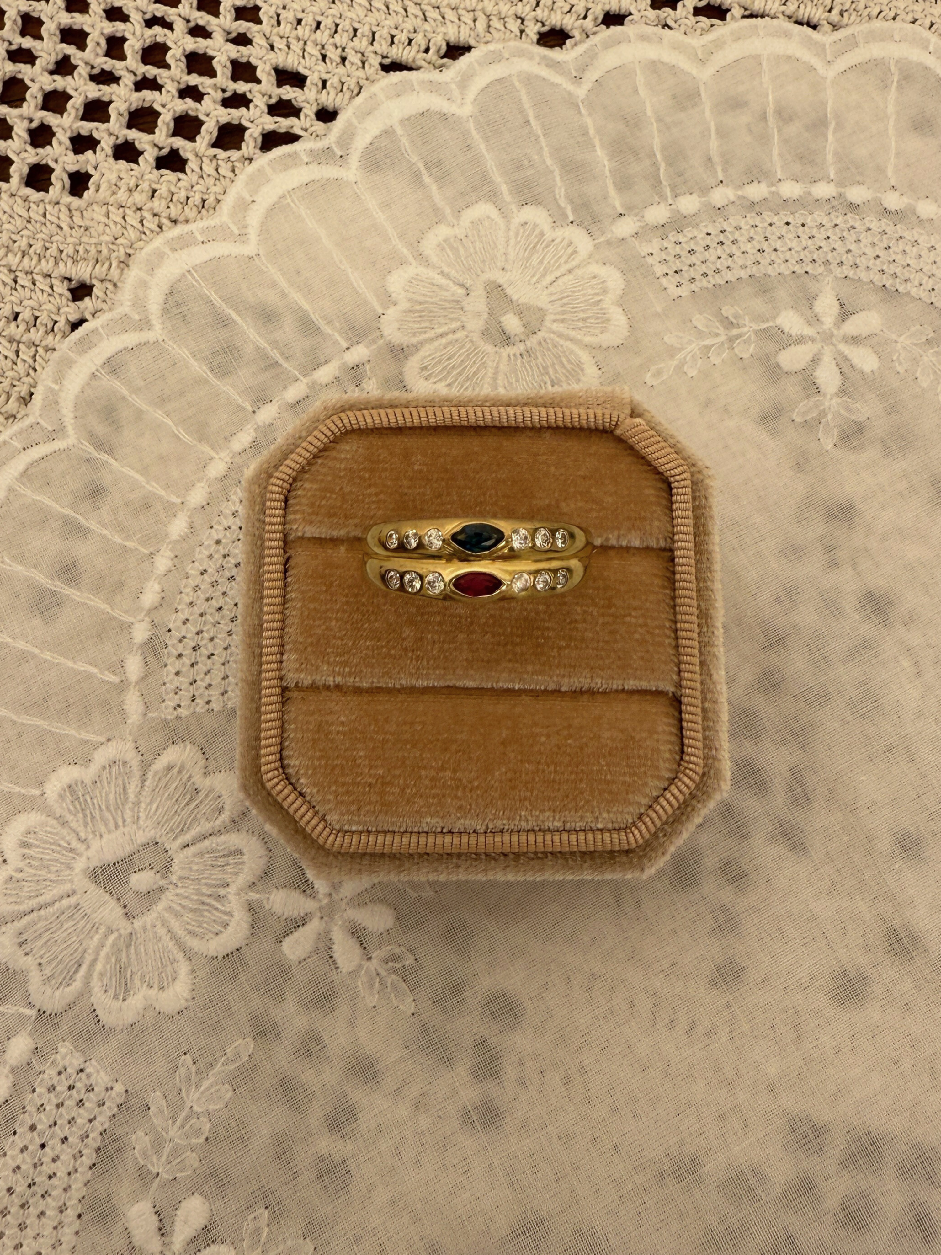 Ruby Sapphire Double Ring Vintage Gold