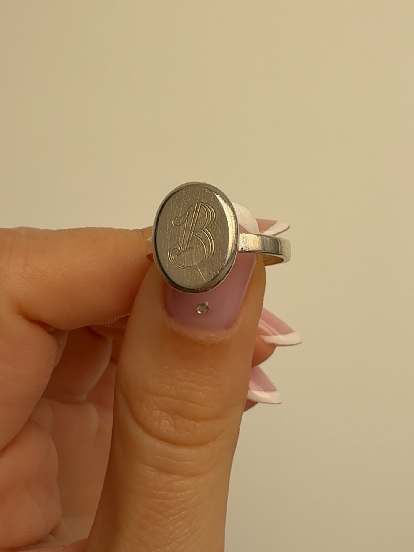 B Initial Ring Vintage Silver