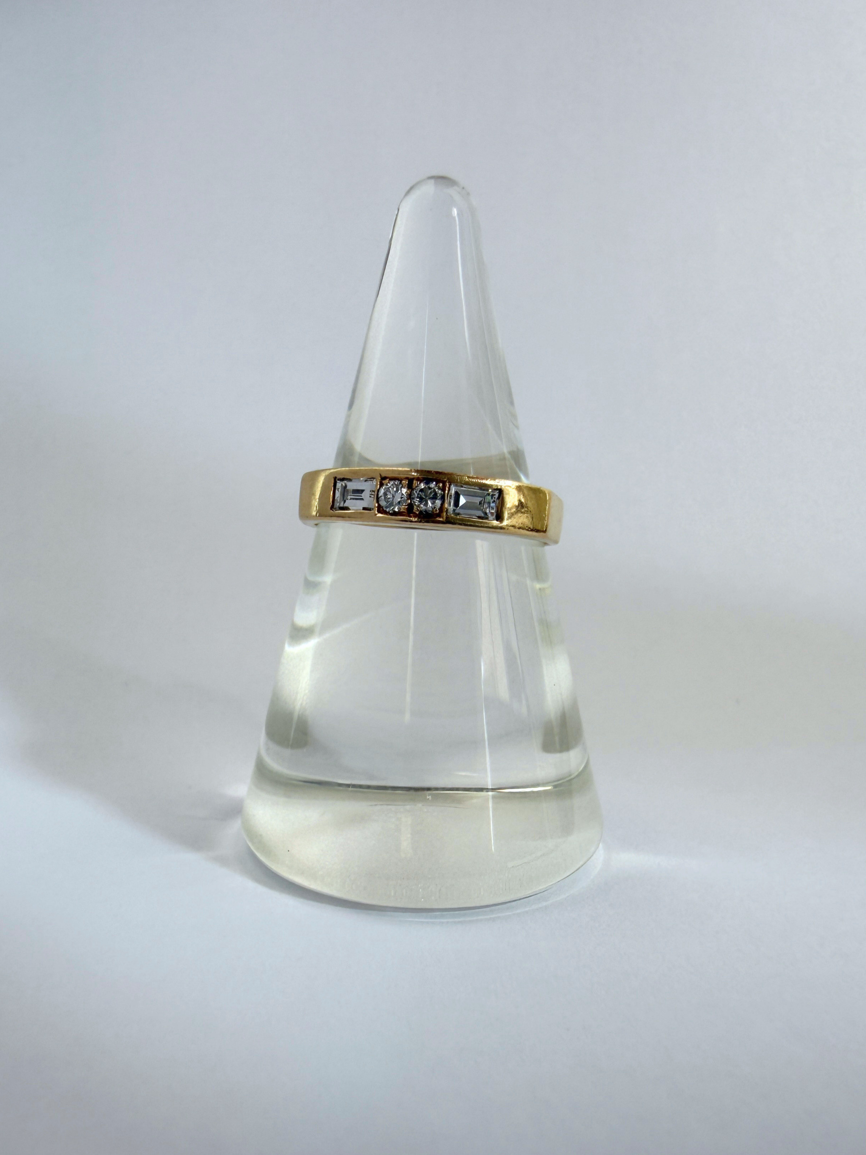Flush Set Diamond Ring Vintage Yellow Gold