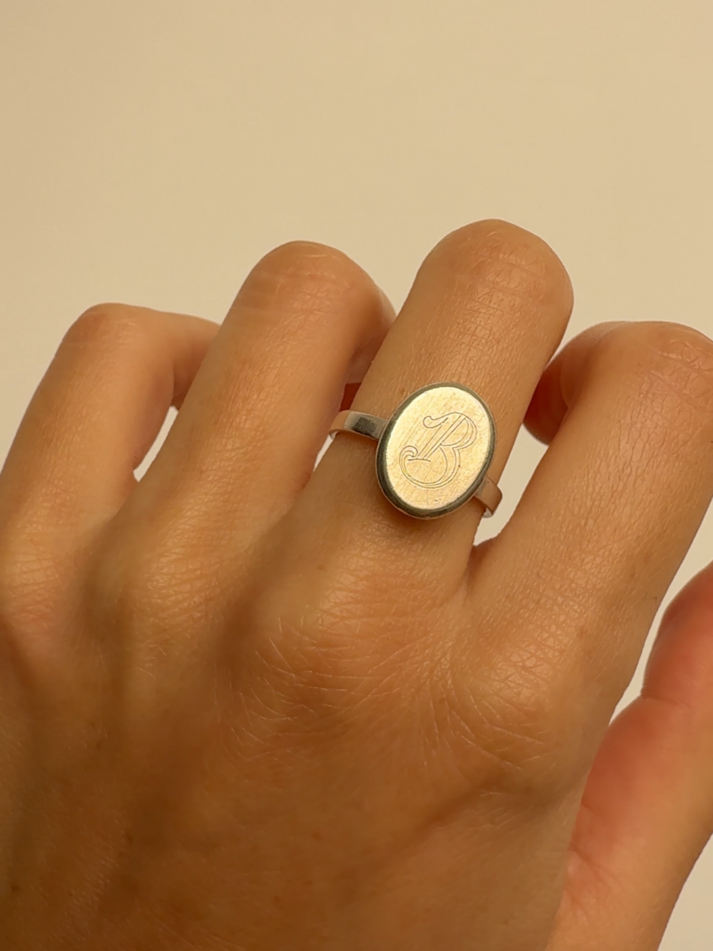 B Initial Ring Vintage Silver