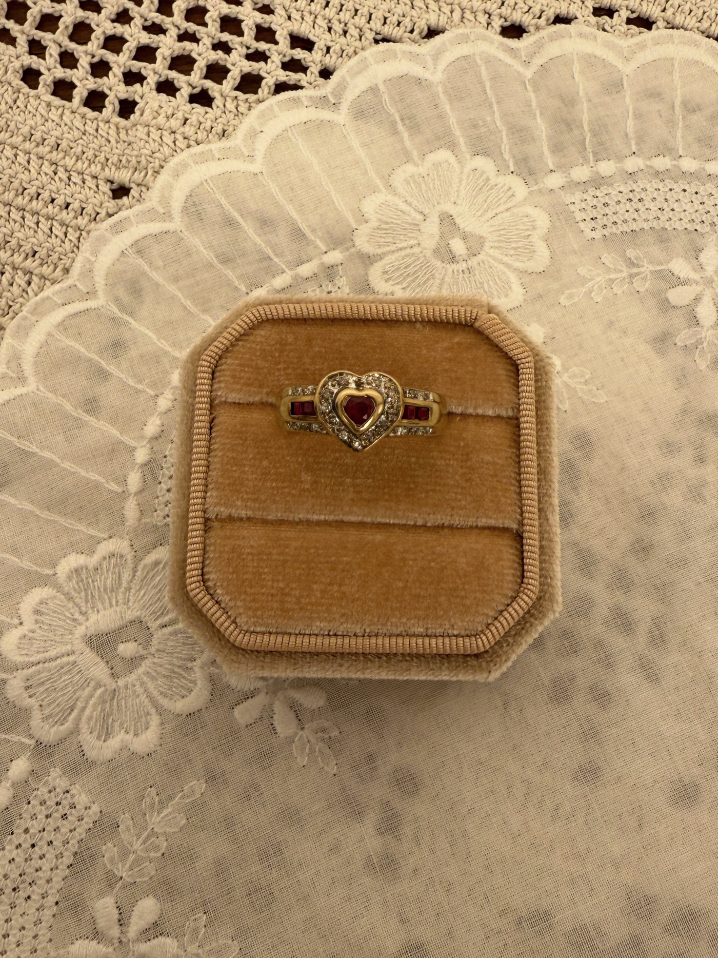 Ruby Heart Ring Vintage Gold