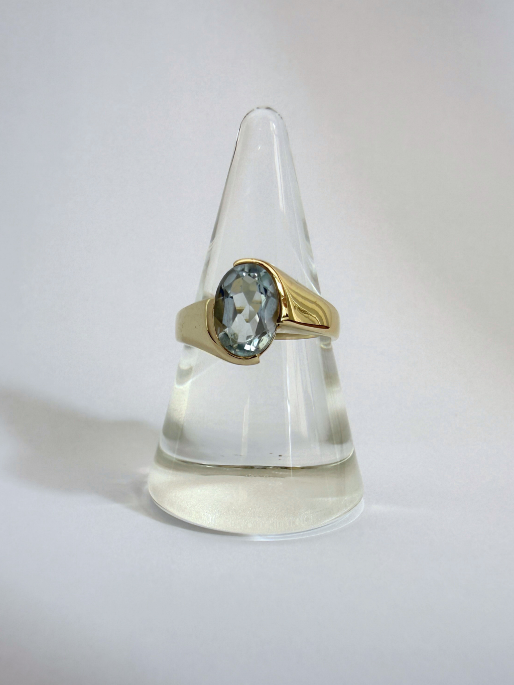 Aqua Solitaire Ring Vintage Gold