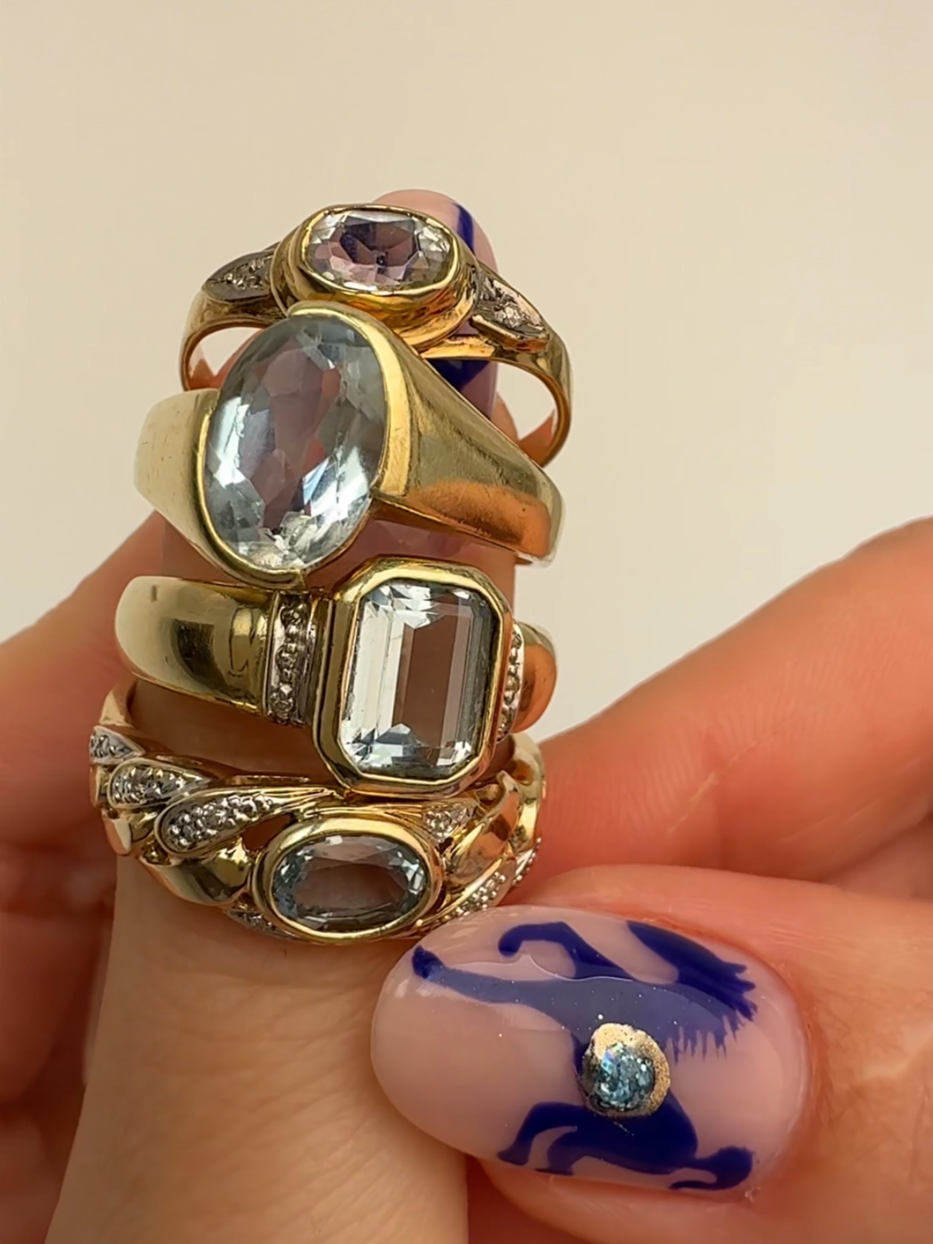 Aquamarine Bezel Ring 14k Vintage Gold