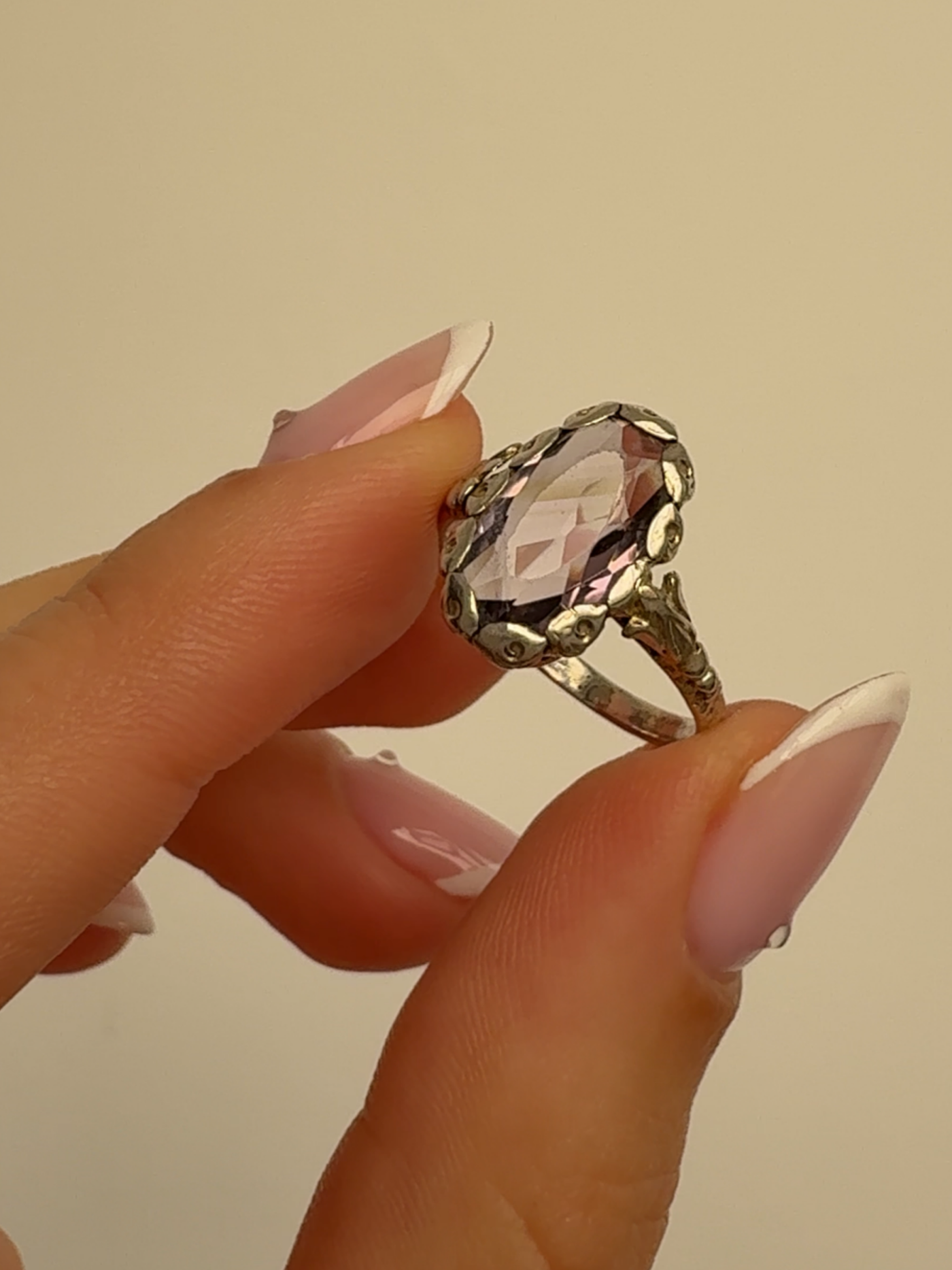 Antique Rose Ring Vintage Silver