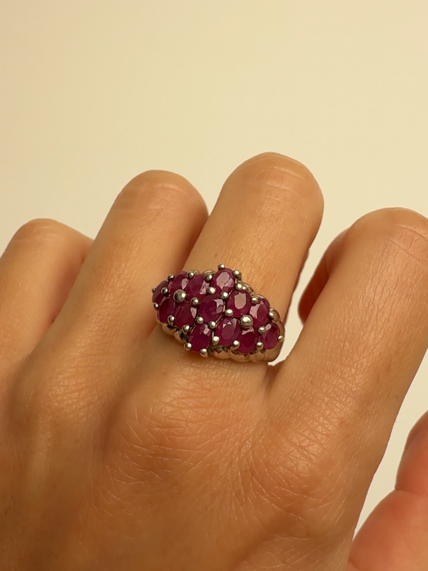 Ruby Cluster Ring Vintage Silver