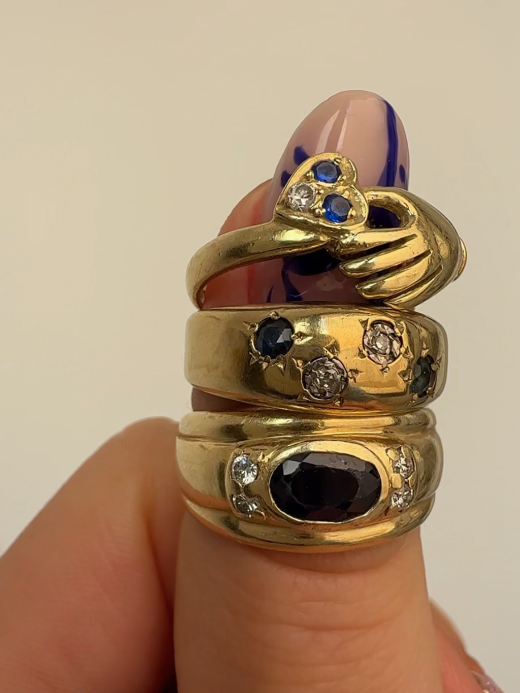 Sapphire Cigar Band 14k Vintage Gold