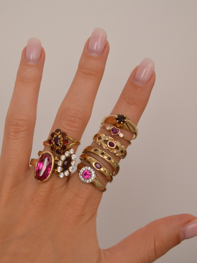 Ruby Halo Ring Vintage Gold