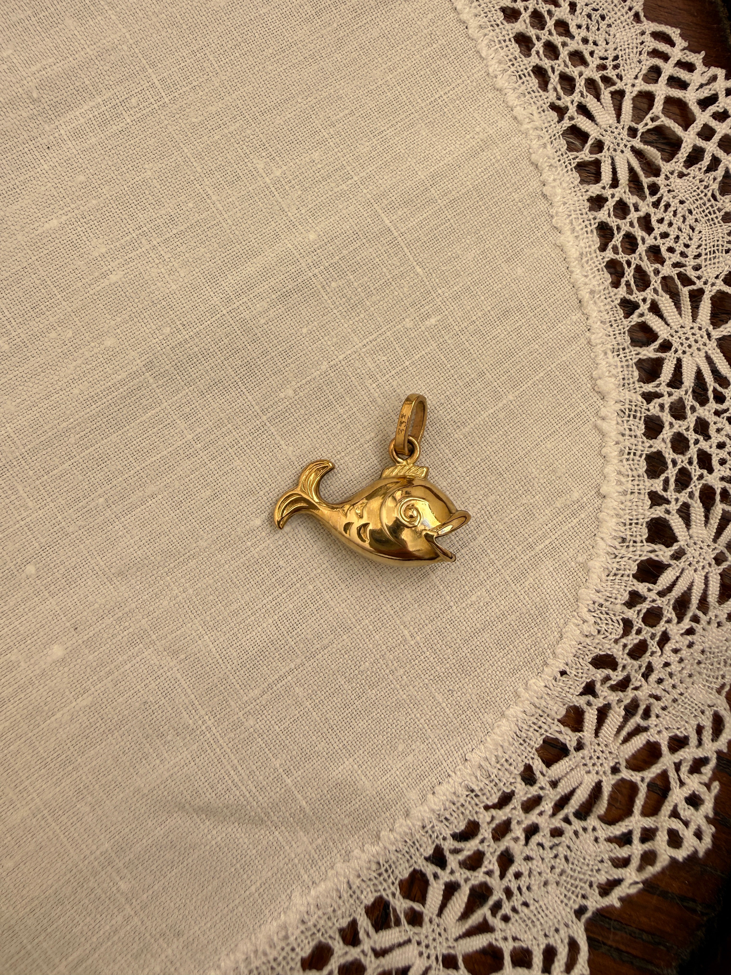 Chunky Fish Charm Vintage Gold