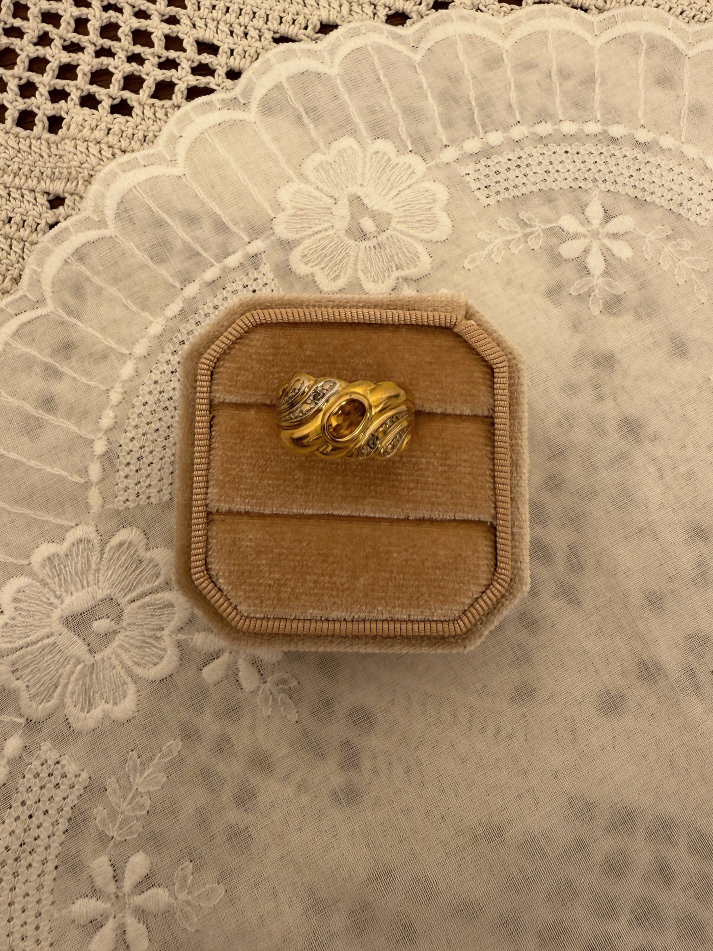 Tilted Citrine Ring Vintage Gold