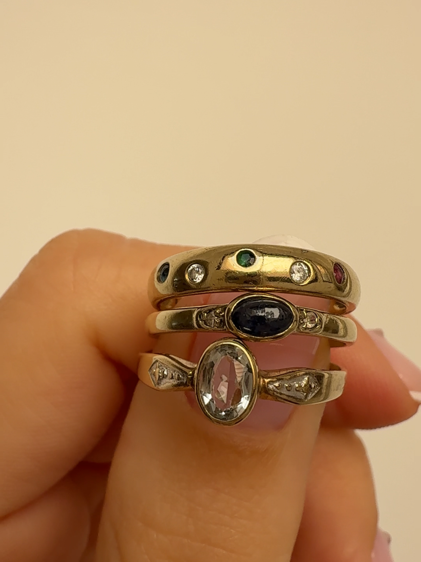 3 Gems Ring Vintage Gold