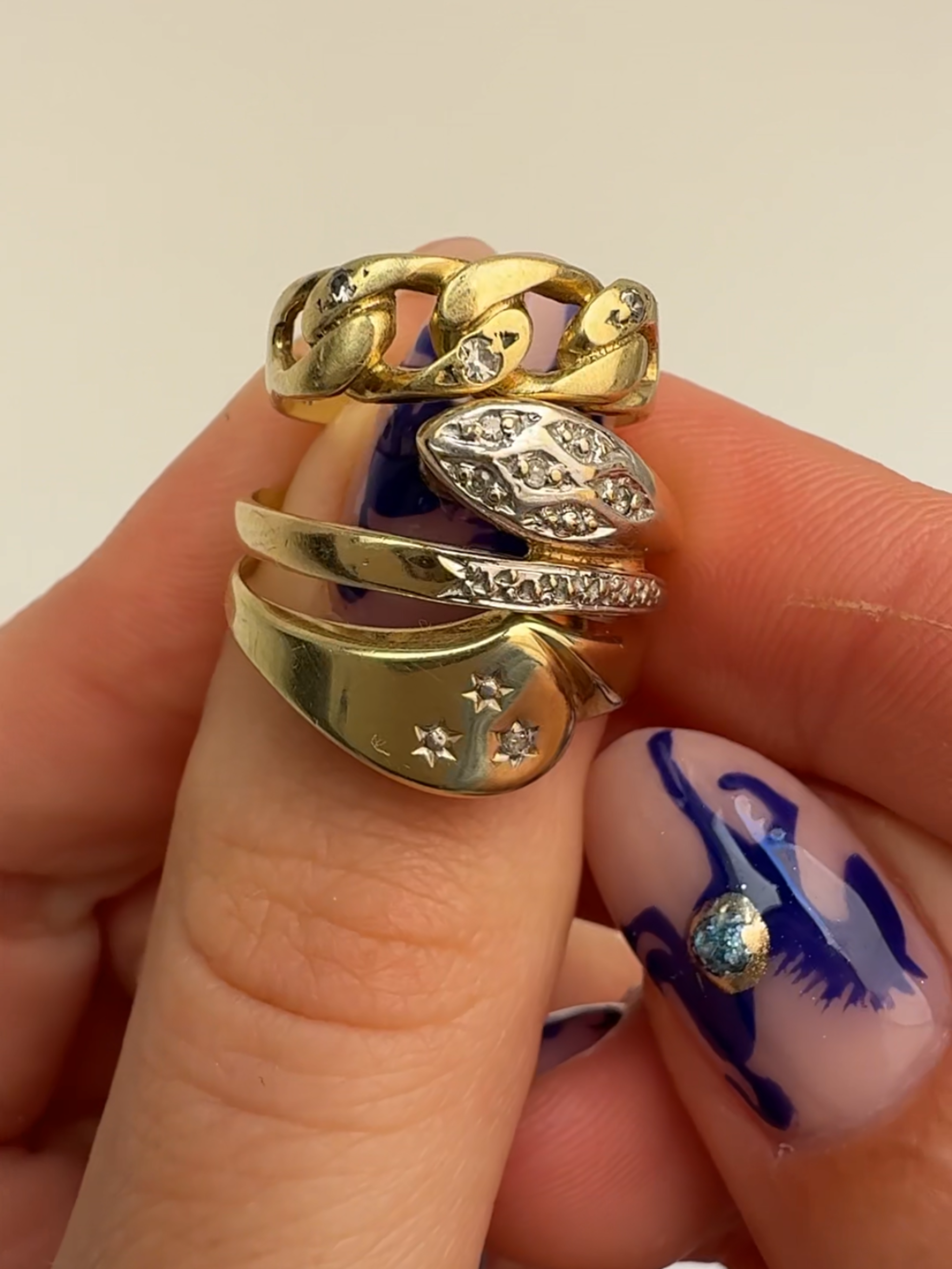 Diamond Chain Ring 14k Vintage Gold