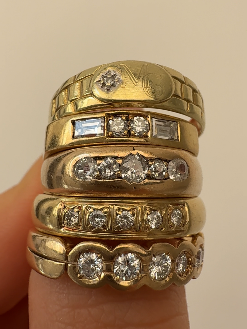Diamond Stacking Ring Vintage Yellow Gold